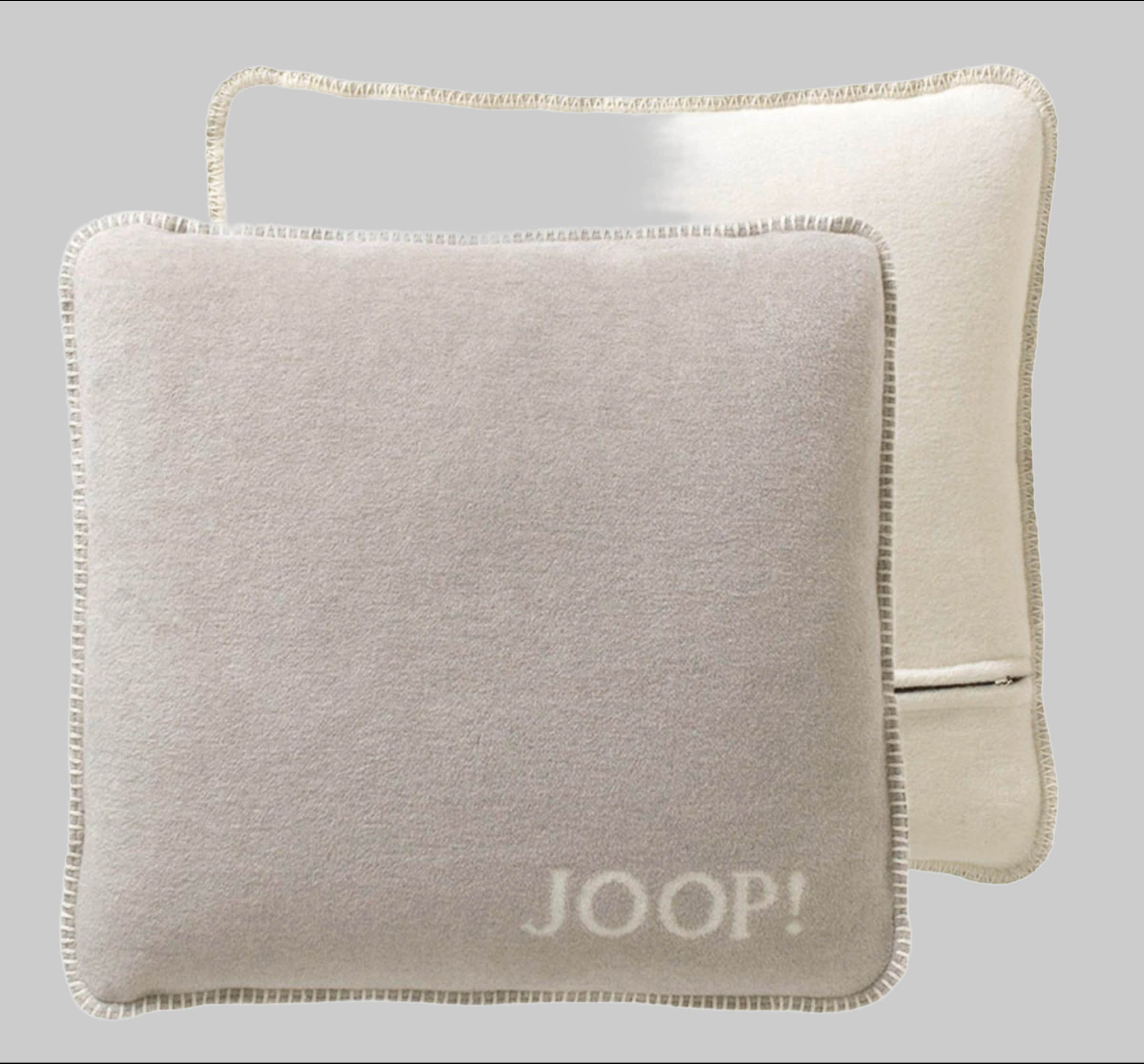 JOOP! Designer Double-Faced Fleece Cushion Cover 50x50cm - Reversible Anthracite/Taupe Pillow Case with Decorative Stitch Feder-Ecru Dekoration JOOP!