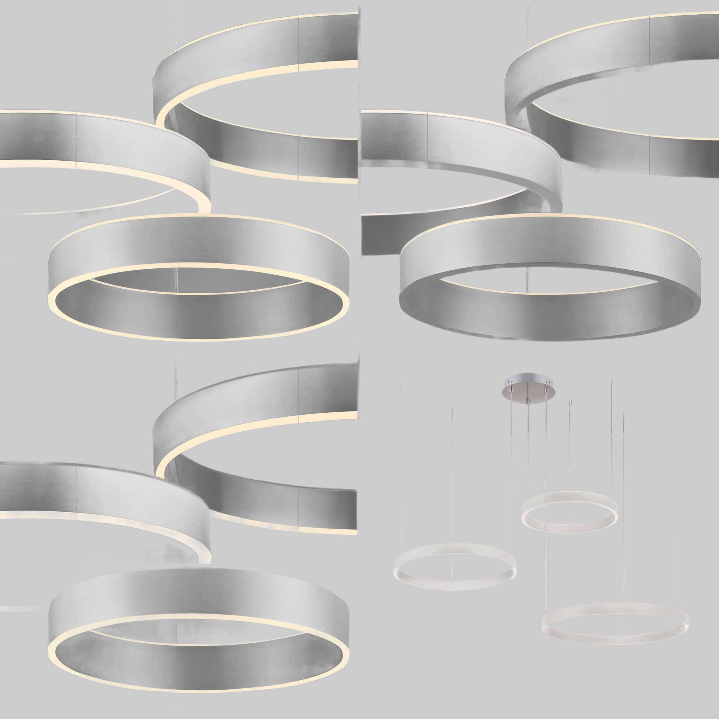 JUST LIGHT. Pendelleuchte LILLUTI LED dimmbar 3000K - 3 verstellbare Leuchtringe (30/40/50cm) mit separater Up/Down-Beleuchtung, Fernbedienung, 24W 230V, silber - Warmweiß dimmbar 2700K-5000K JUST LIGHT Lampen