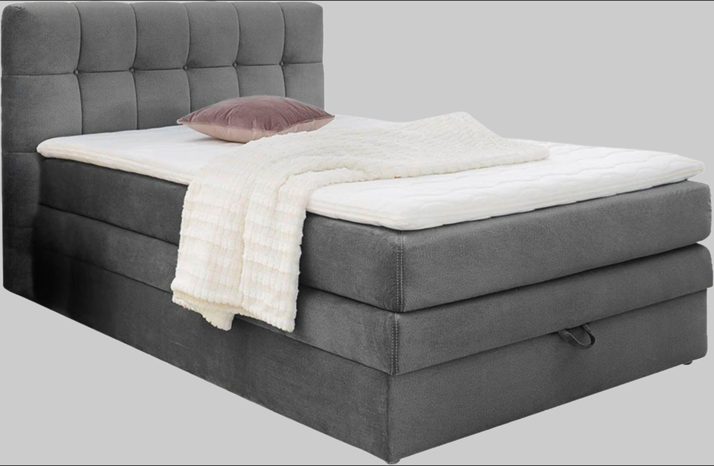 Jockenhu00F6fer Gruppe Betten Jockenhöfer Gruppe Amy Boxspring Bed with Storage Base & Cold Foam Topper - 140cm/180cm Width Options | Velvet/Cord Upholstery grau 341/09