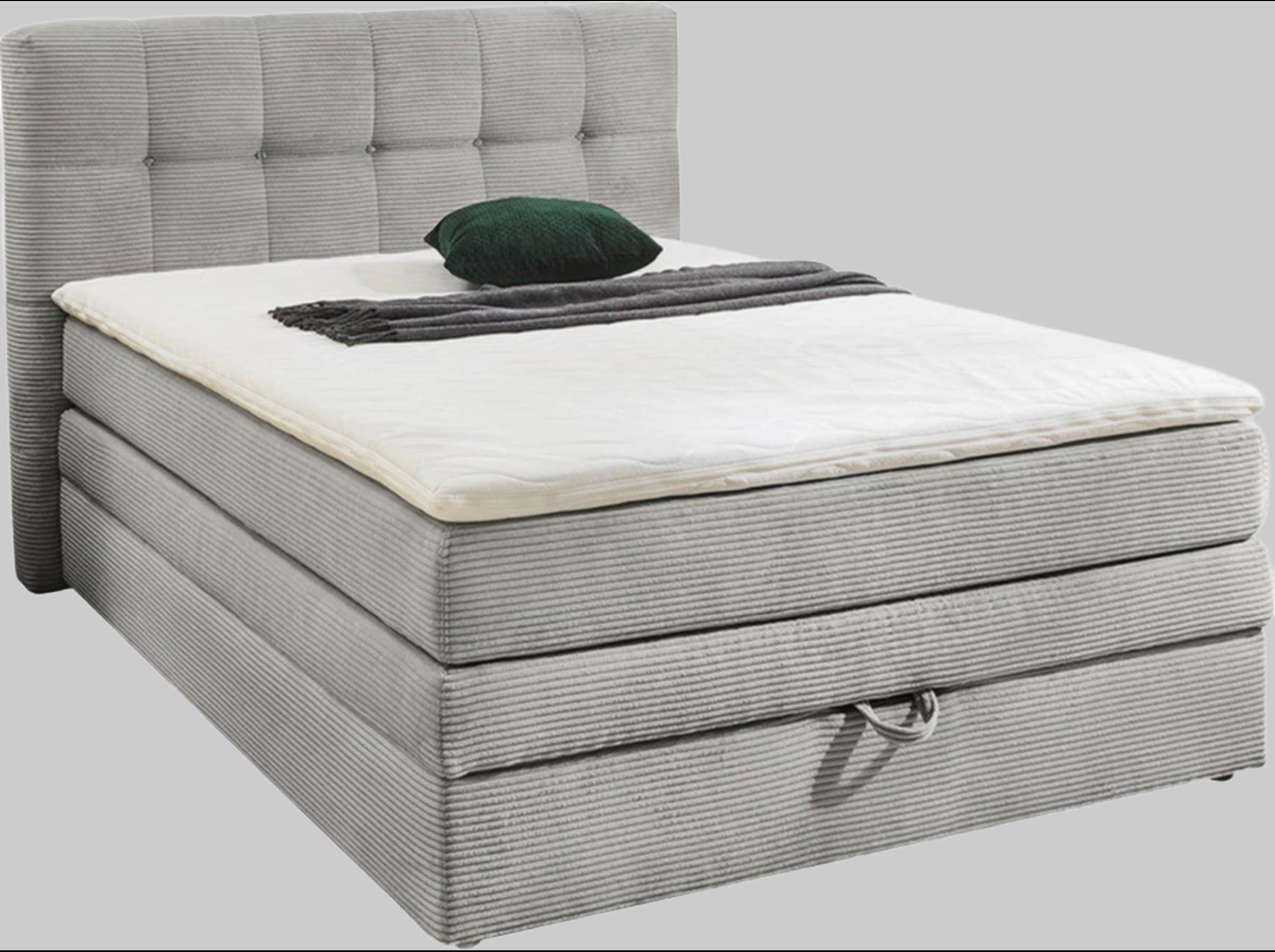 Jockenhöfer Gruppe Amy Boxspring Bed with Storage Base & Cold Foam Topper - 140cm/180cm Width Options | Velvet/Cord Upholstery hellgrau 4 Betten Jockenhu00F6fer Gruppe