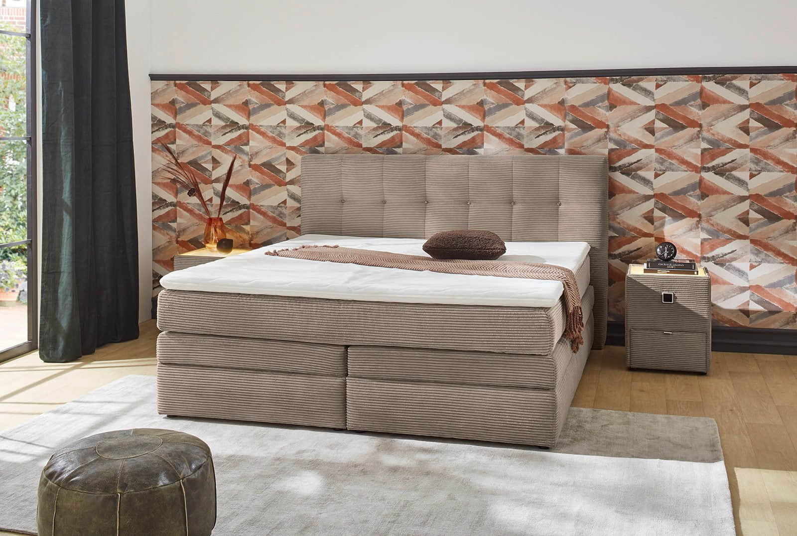 Jockenhöfer Gruppe Amy Boxspring Bed with Storage Base & Cold Foam Topper - 140cm/180cm Width Options | Velvet/Cord Upholstery taupe 426/18 Betten Jockenhu00F6fer Gruppe