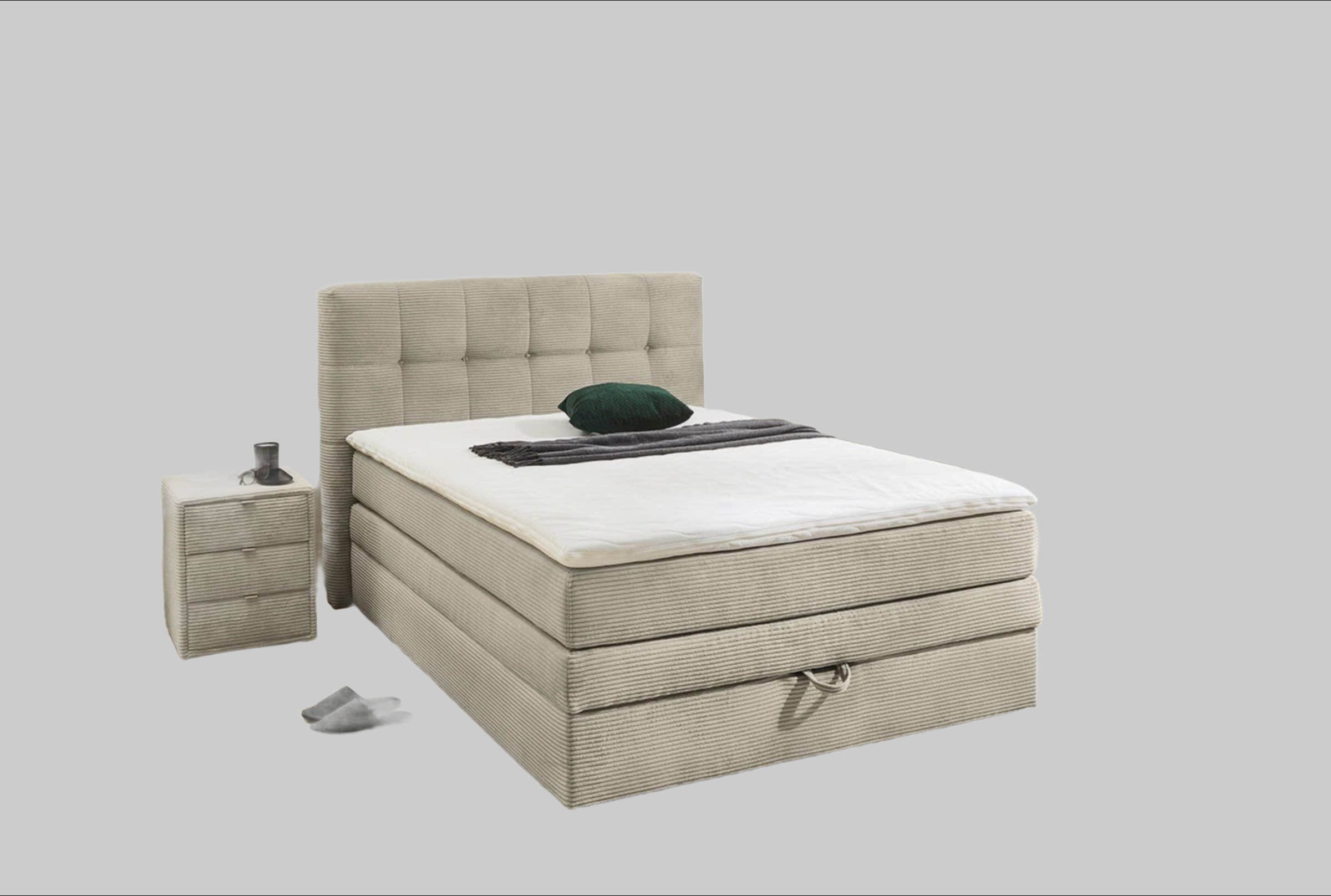 Jockenhu00F6fer Gruppe Betten Jockenhöfer Gruppe Amy Boxspring Bed with Storage Base & Cold Foam Topper - 140cm/180cm Width Options | Velvet/Cord Upholstery greige 426