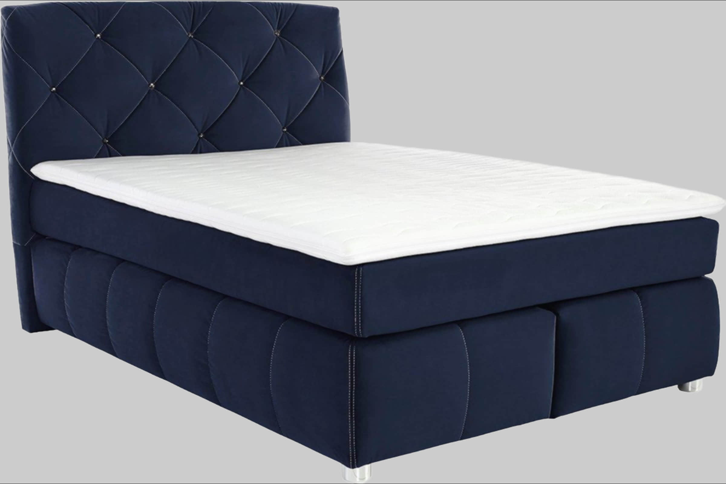 Jockenhöfer Gruppe Boxspringbett Bella – Luxurious Box Spring Bed with Cold Foam Topper & Smoky Glass Stones (140cm & 180cm Widths) blau 372/02 Betten Jockenhu00F6fer Gruppe