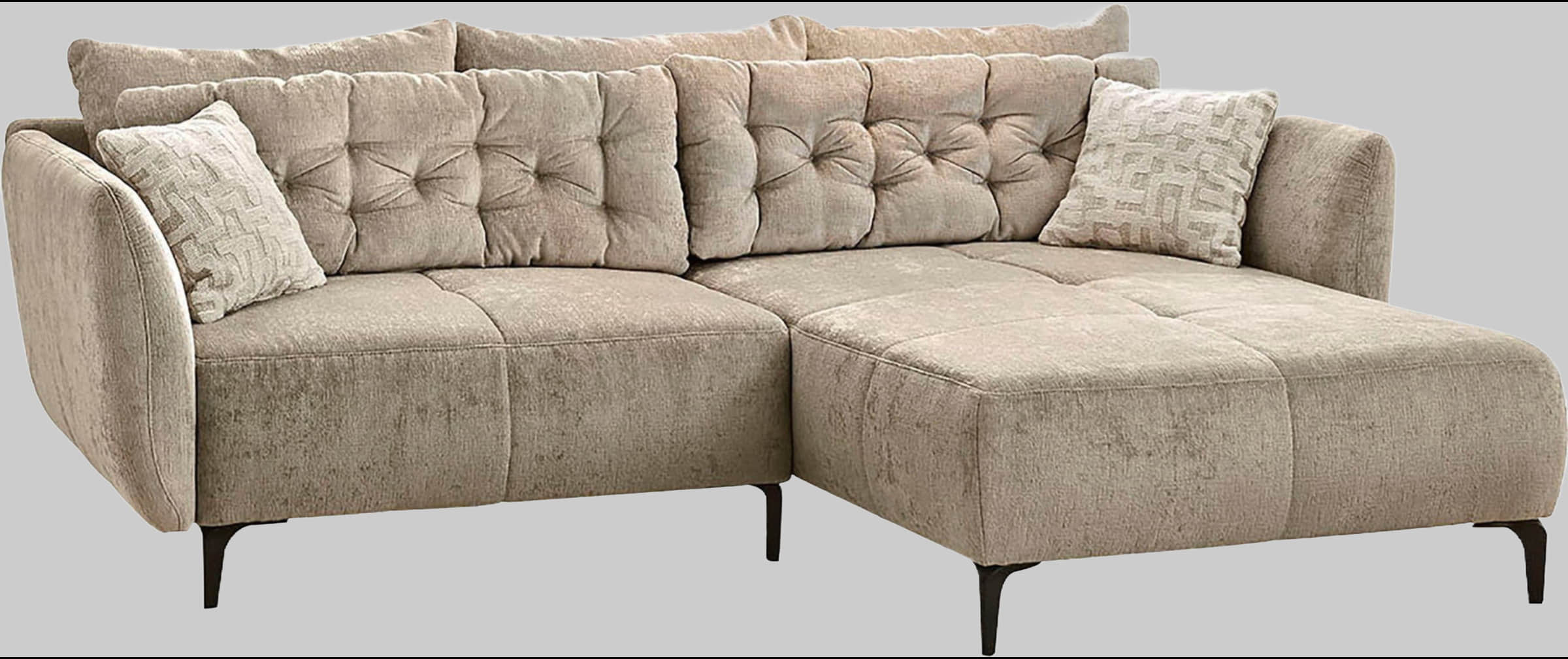 Jockenhöfer Gruppe Ecksofa Salo L-Form | Retro-Design mit Wellenfederung & 7 Kissen | Frei platzierbar & beidseitig nutzbar beige-grau Sofas Jockenhu00F6fer Gruppe