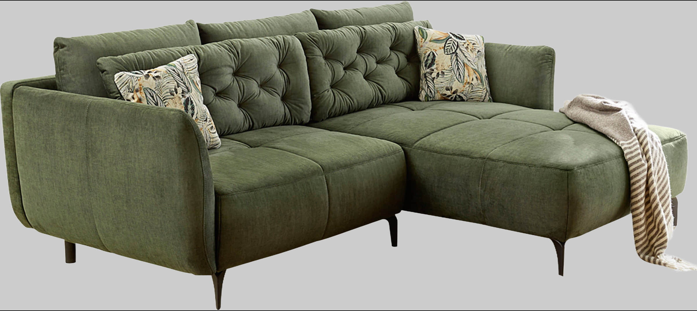 Jockenhu00F6fer Gruppe Sofas Jockenhöfer Gruppe Ecksofa Salo L-Form | Retro-Design mit Wellenfederung & 7 Kissen | Frei platzierbar & beidseitig nutzbar grün