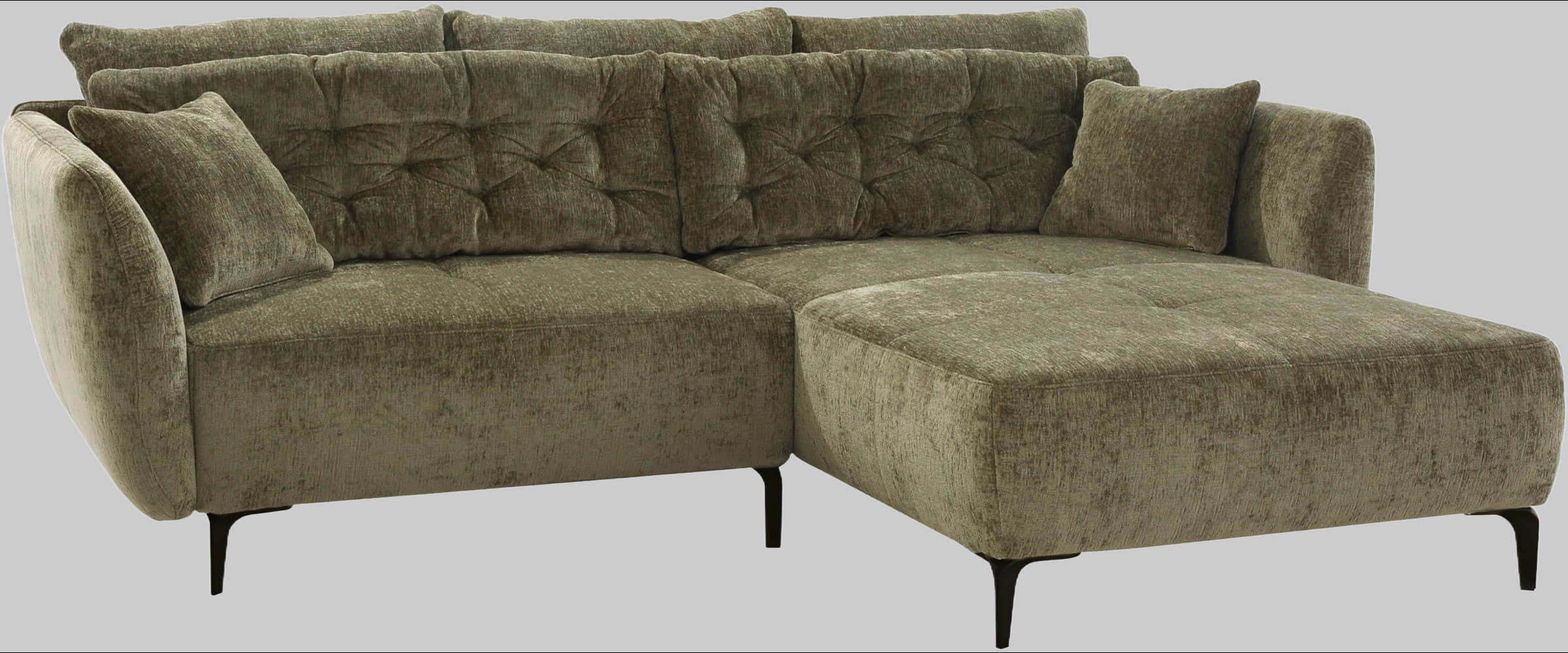 Jockenhöfer Gruppe Ecksofa Salo L-Form | Retro-Design mit Wellenfederung & 7 Kissen | Frei platzierbar & beidseitig nutzbar grün Jockenhu00F6fer Gruppe Sofas