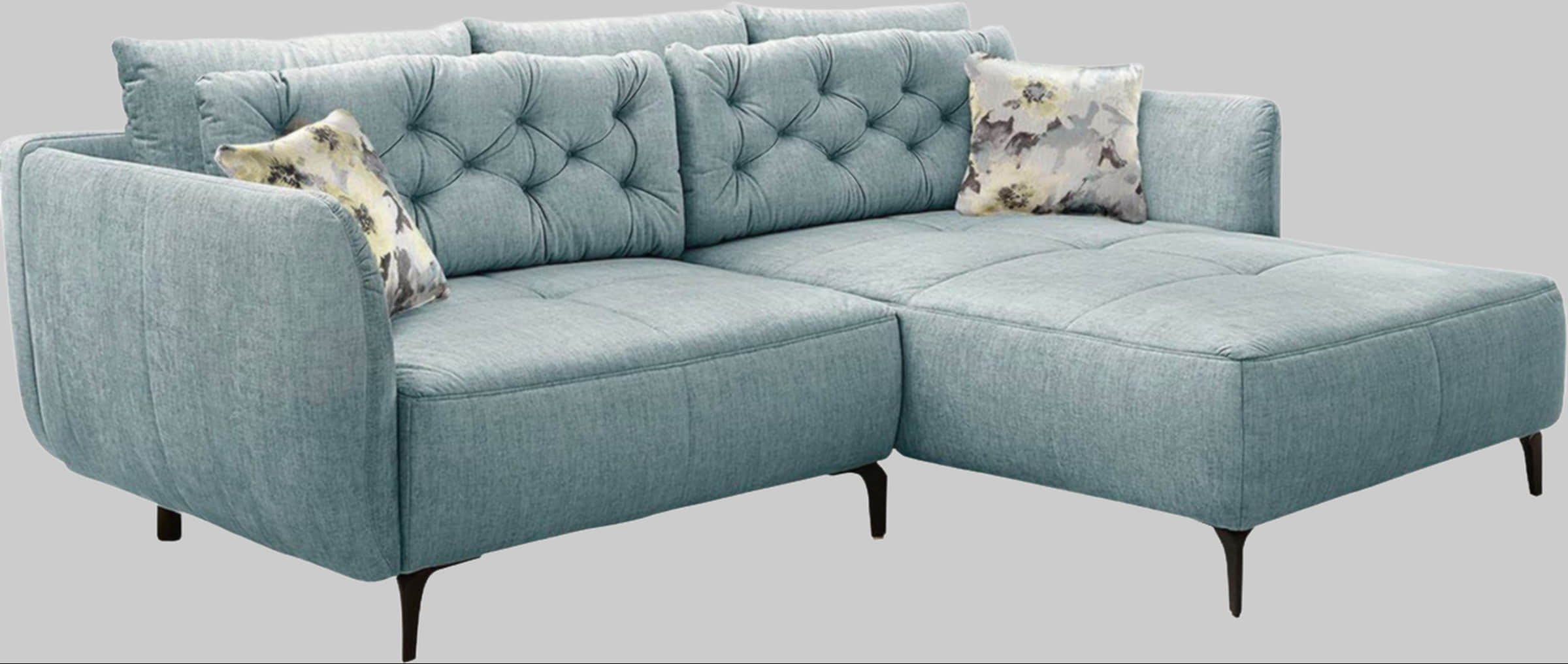 Jockenhu00F6fer Gruppe Sofas Jockenhöfer Gruppe Ecksofa Salo L-Form | Retro-Design mit Wellenfederung & 7 Kissen | Frei platzierbar & beidseitig nutzbar hellblau