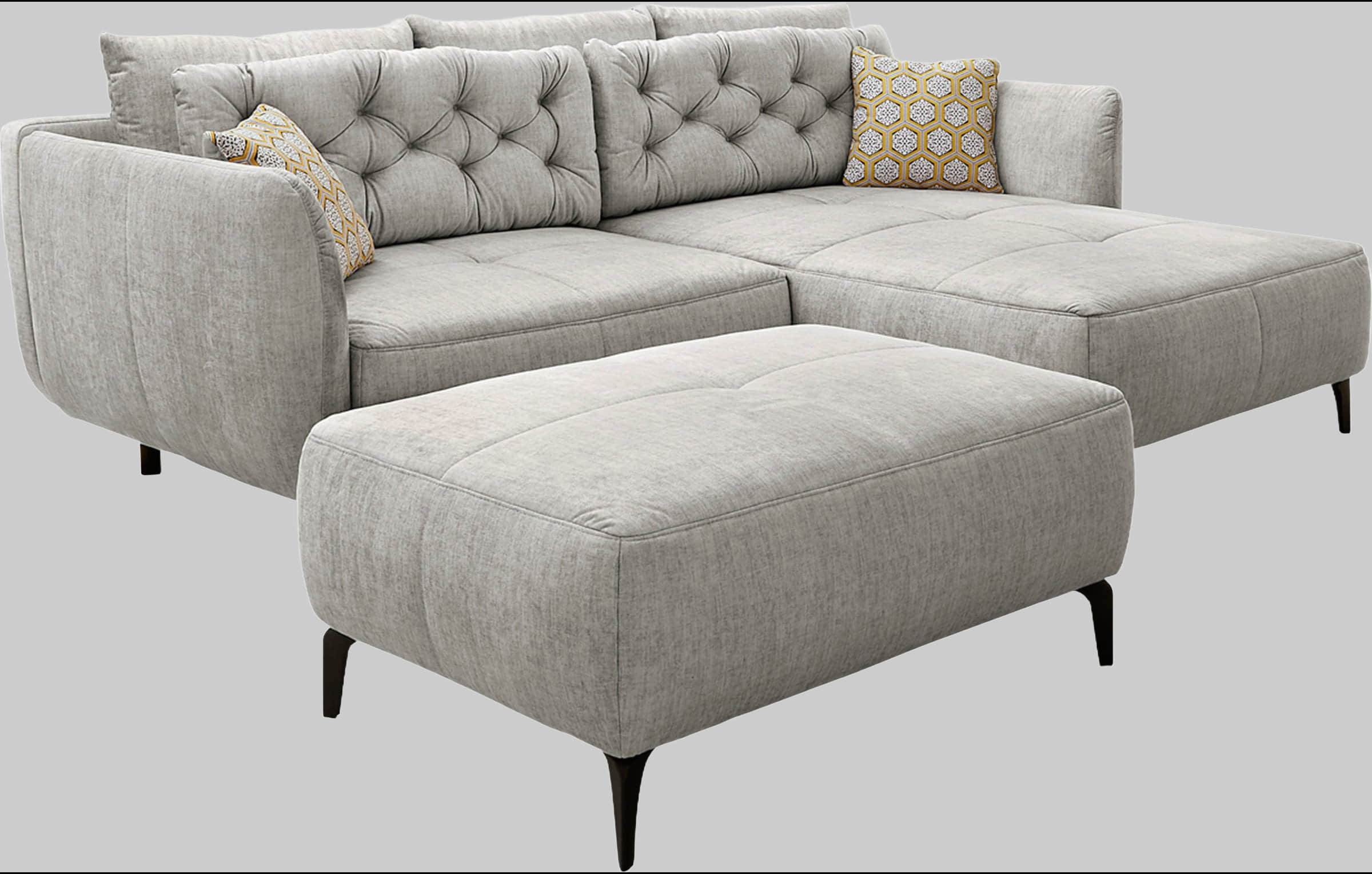 Sofas Jockenhu00F6fer Gruppe Jockenhöfer Gruppe Ecksofa Salo L-Form | Retro-Design mit Wellenfederung & 7 Kissen | Frei platzierbar & beidseitig nutzbar hellgrau