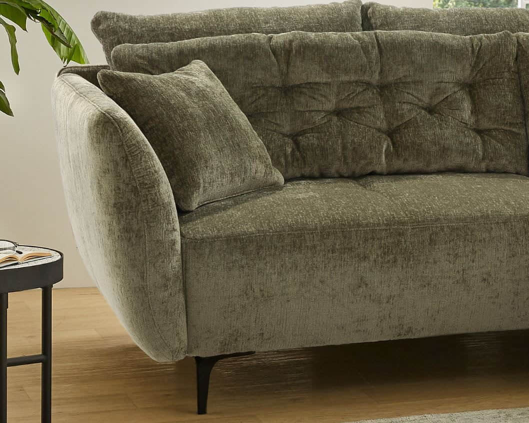 Jockenhöfer Gruppe Ecksofa Salo L-Form | Retro-Design mit Wellenfederung & 7 Kissen | Frei platzierbar & beidseitig nutzbar grün Jockenhu00F6fer Gruppe Sofas