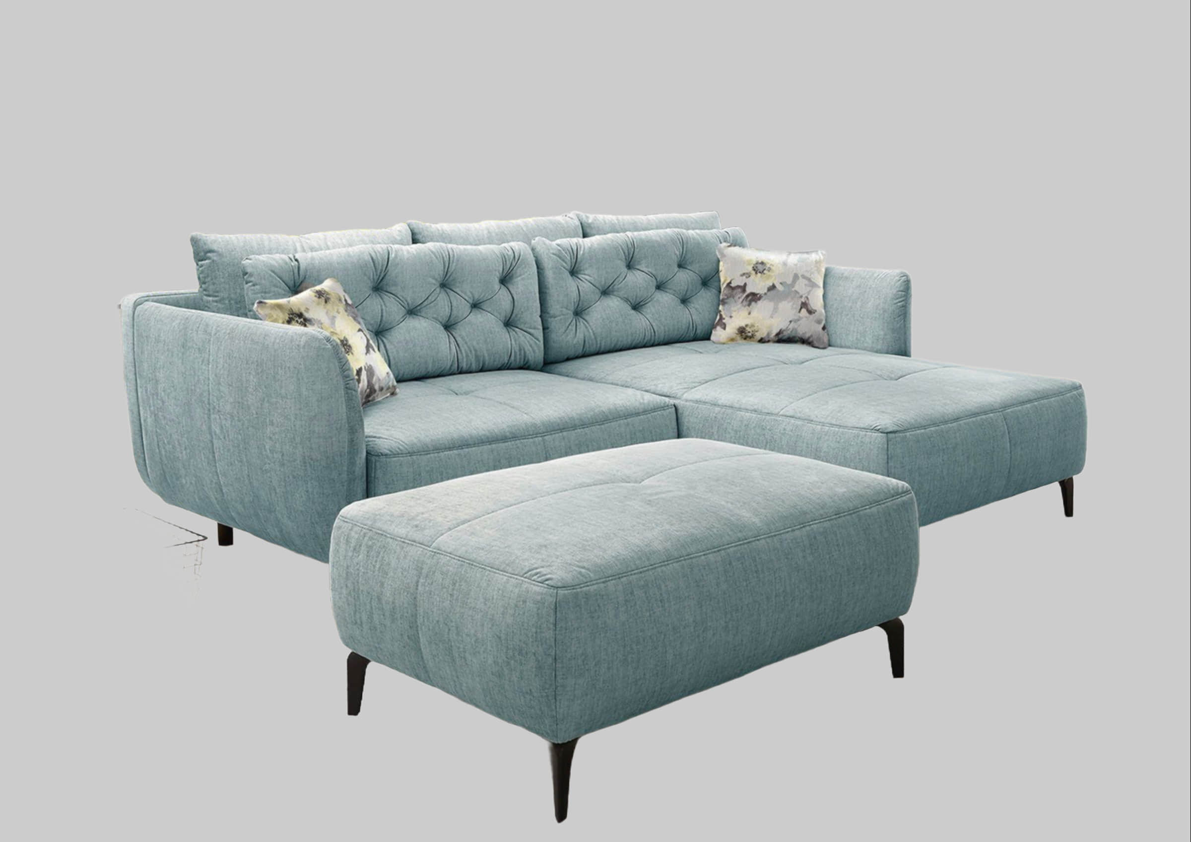 Jockenhu00F6fer Gruppe Sofas Jockenhöfer Gruppe Ecksofa Salo L-Form | Retro-Design mit Wellenfederung & 7 Kissen | Frei platzierbar & beidseitig nutzbar hellblau