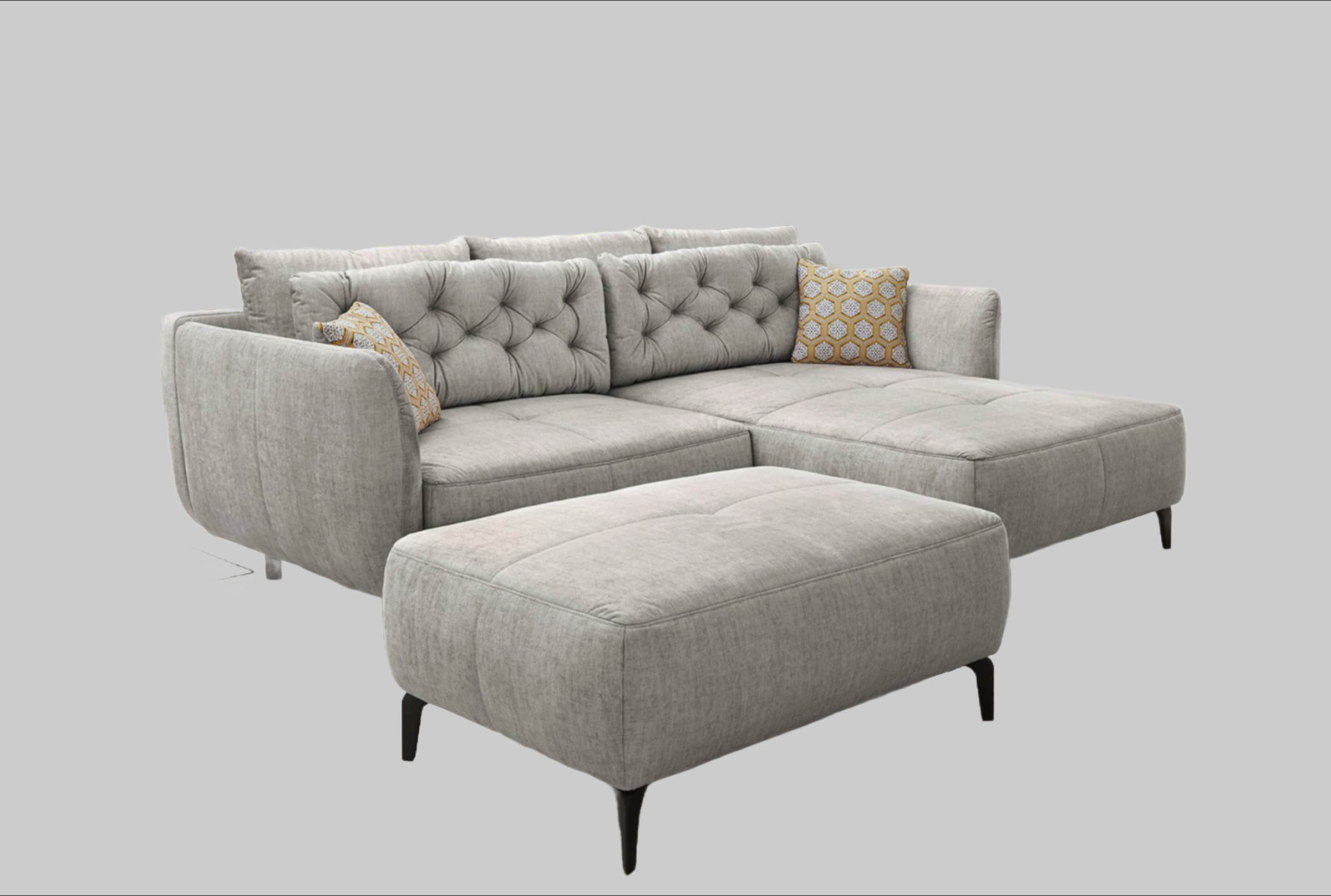 Sofas Jockenhu00F6fer Gruppe Jockenhöfer Gruppe Ecksofa Salo L-Form | Retro-Design mit Wellenfederung & 7 Kissen | Frei platzierbar & beidseitig nutzbar hellgrau
