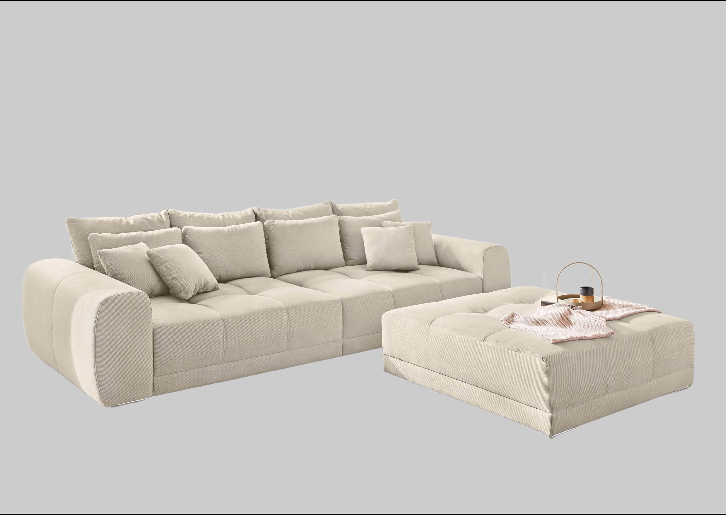 Hocker Jockenhu00F6fer Gruppe Jockenhöfer Gruppe Hocker 'Moldau' XXL (120x120cm) mit Steppungen - Hochwertiger Polsterhocker für Wohnzimmer & Flur beige