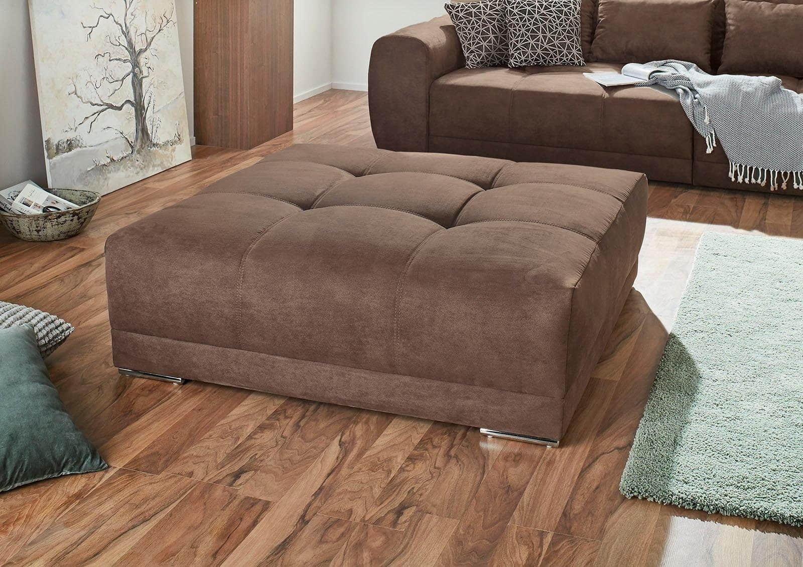 Hocker Jockenhu00F6fer Gruppe Jockenhöfer Gruppe Hocker 'Moldau' XXL (120x120cm) mit Steppungen - Hochwertiger Polsterhocker für Wohnzimmer & Flur braun