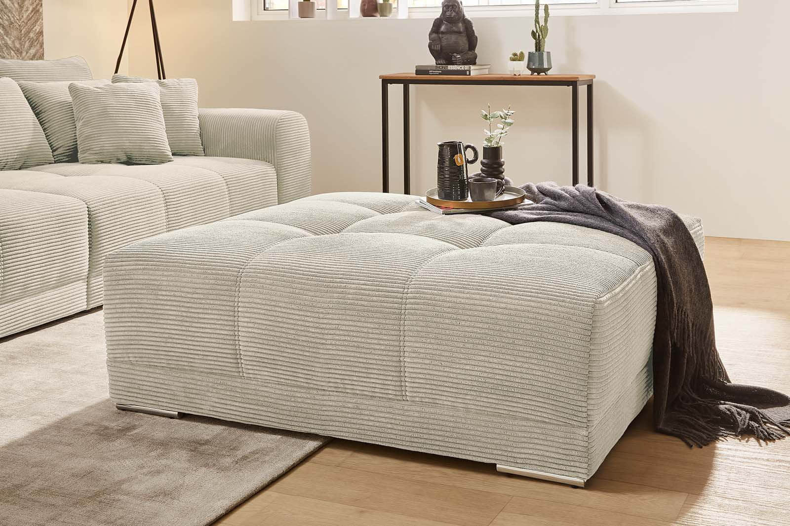 Hocker Jockenhu00F6fer Gruppe Jockenhöfer Gruppe Hocker 'Moldau' XXL (120x120cm) mit Steppungen - Hochwertiger Polsterhocker für Wohnzimmer & Flur grau-beige