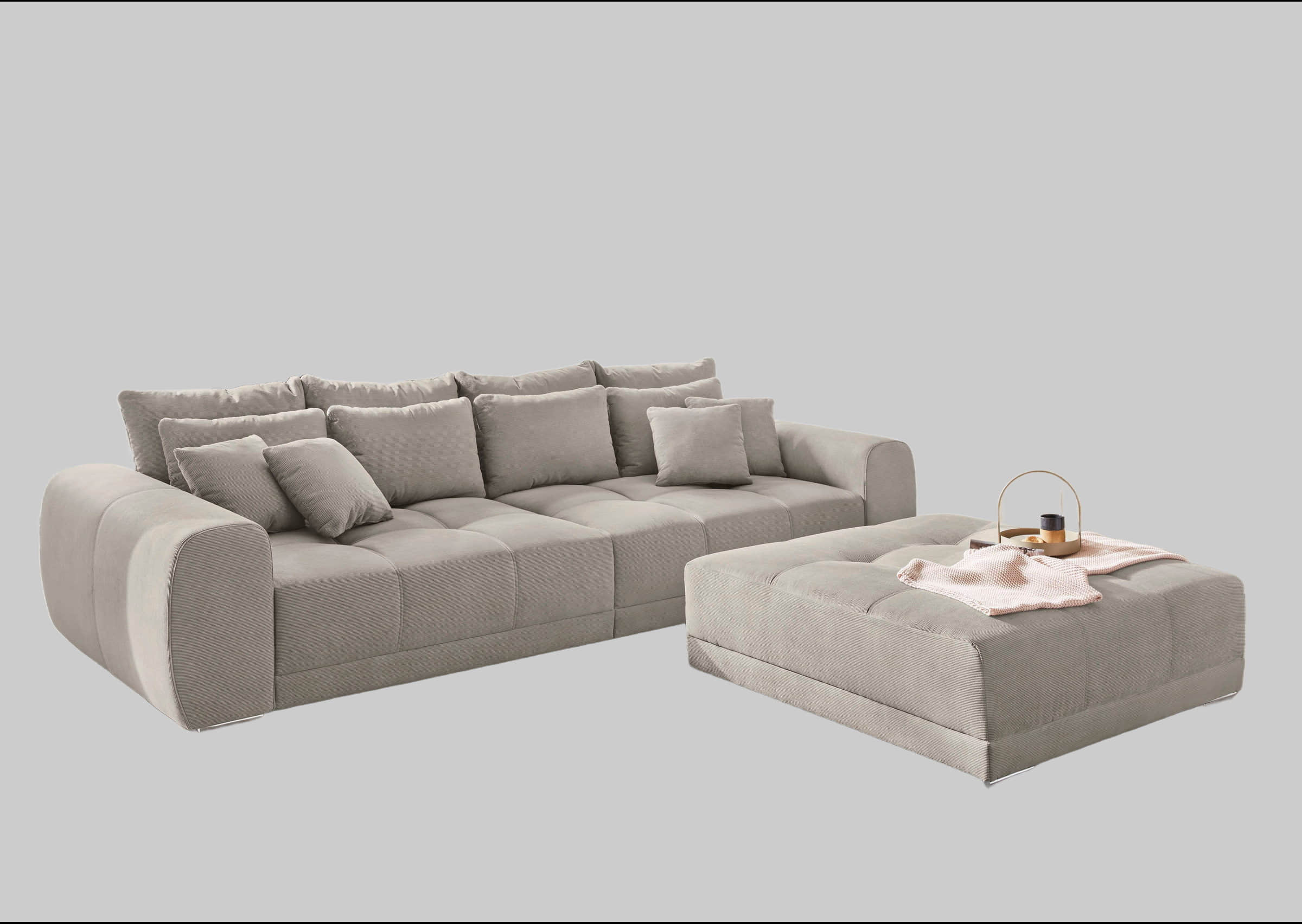 Jockenhu00F6fer Gruppe Hocker Jockenhöfer Gruppe Hocker 'Moldau' XXL (120x120cm) mit Steppungen - Hochwertiger Polsterhocker für Wohnzimmer & Flur mittlegrau