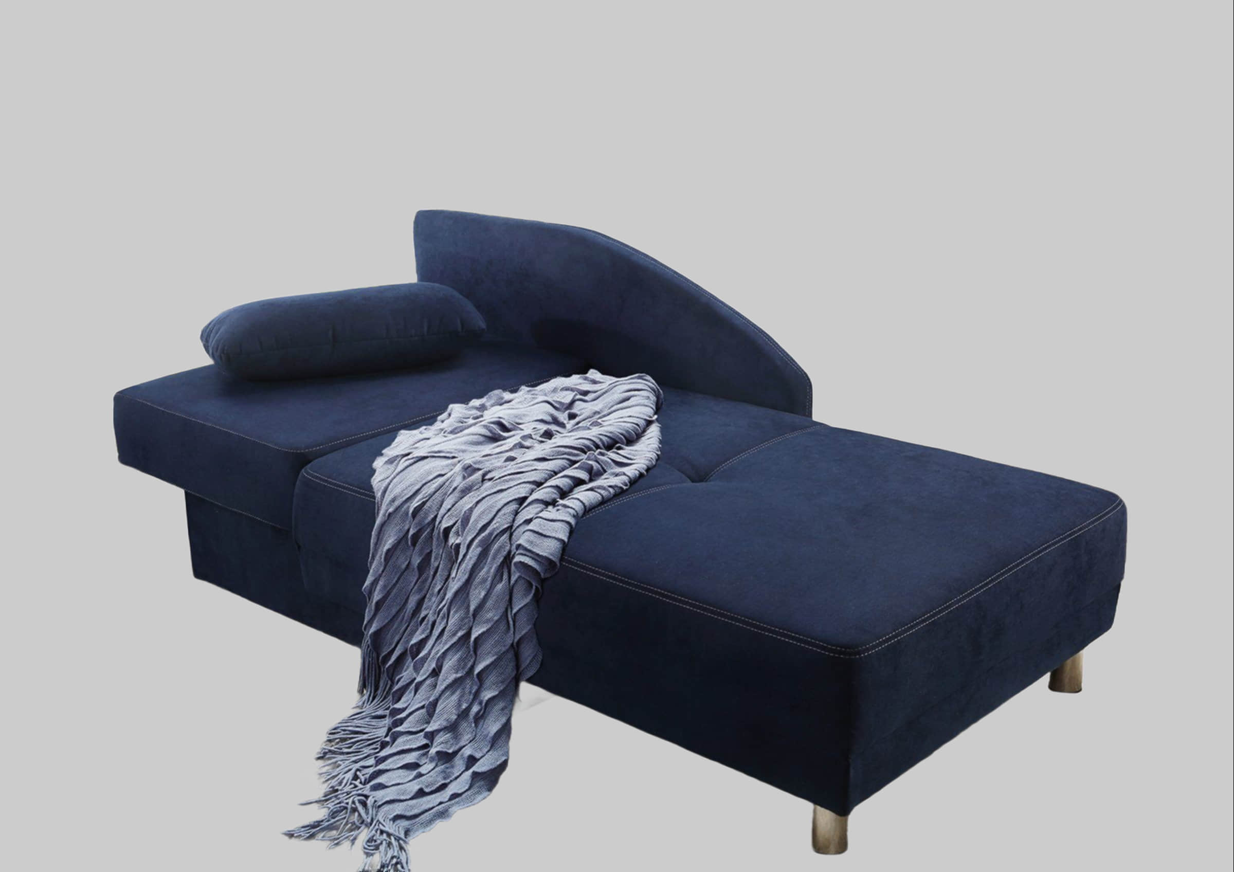 Sofas Jockenhu00F6fer Gruppe Jockenhöfer Gruppe Recamiere Roy - Chaiselongue mit Bettfunktion, Federkern & Bettkasten (200x90 cm) - Flexibel links/rechts montierbar dunkelblau