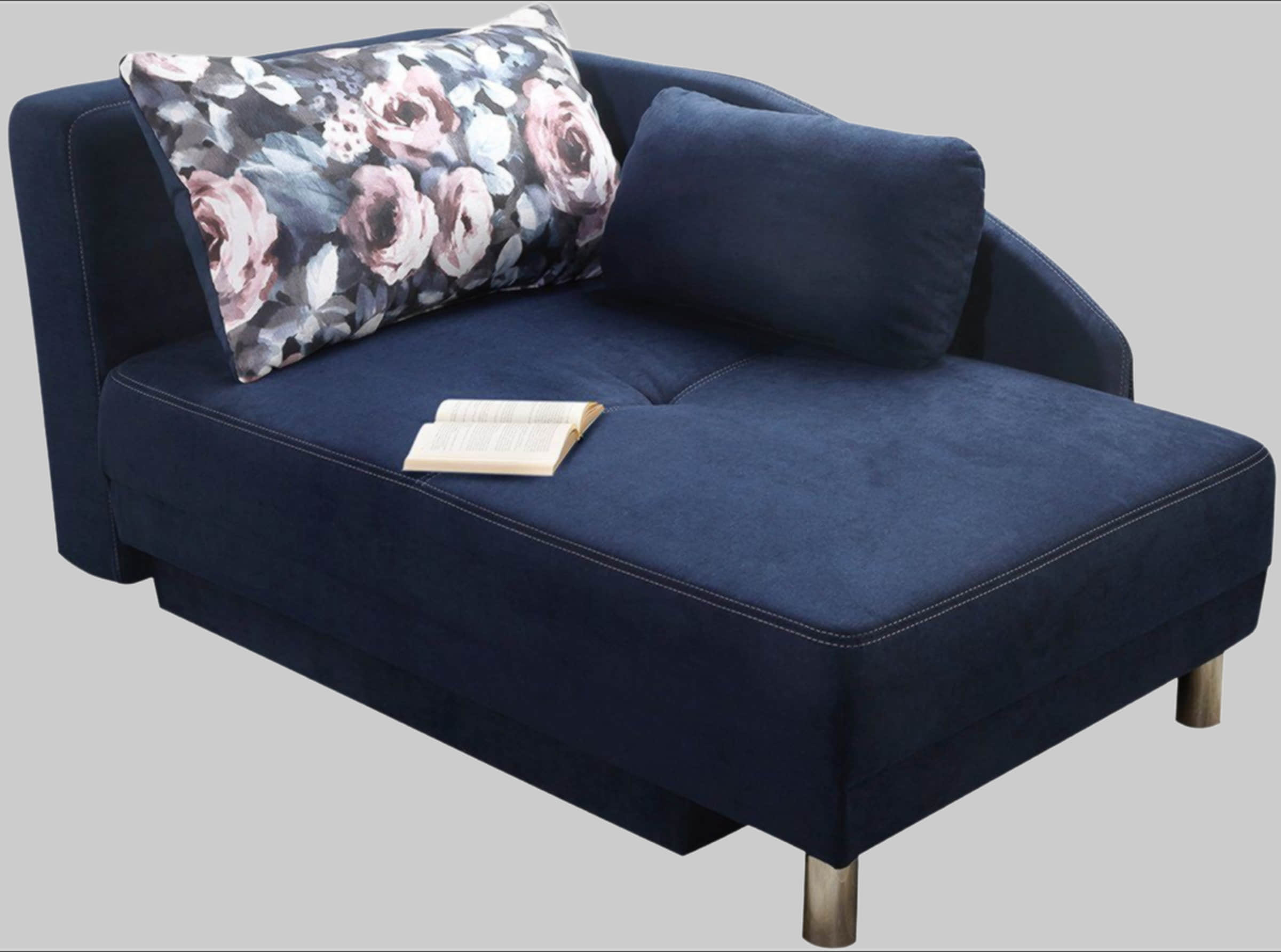 Sofas Jockenhu00F6fer Gruppe Jockenhöfer Gruppe Recamiere Roy - Chaiselongue mit Bettfunktion, Federkern & Bettkasten (200x90 cm) - Flexibel links/rechts montierbar dunkelblau