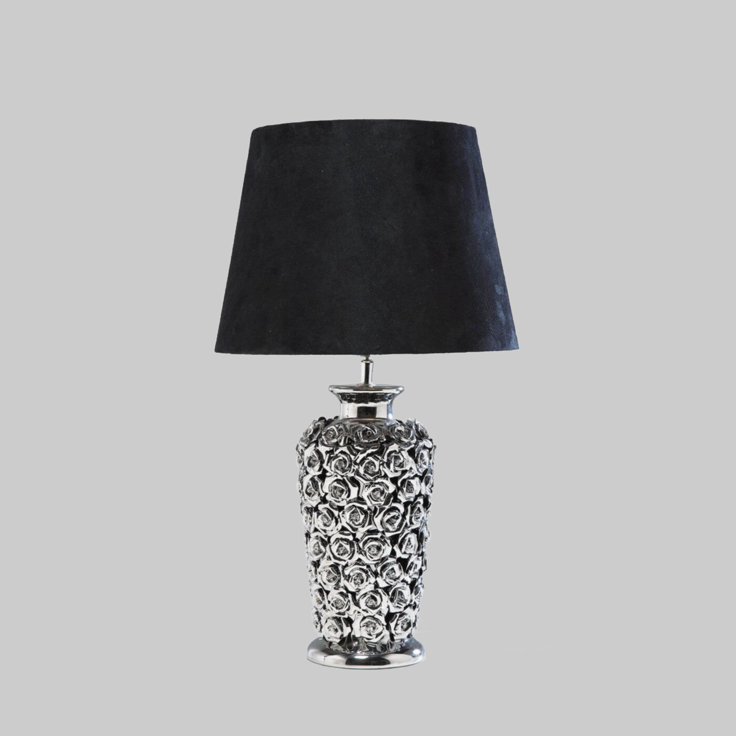 KARE KARE Design Rose Multi Ceramic Table Lamp - Silver/Black Decorative Light with Handcrafted Rose Details (59x34cm), Bulb Not Included Lampen