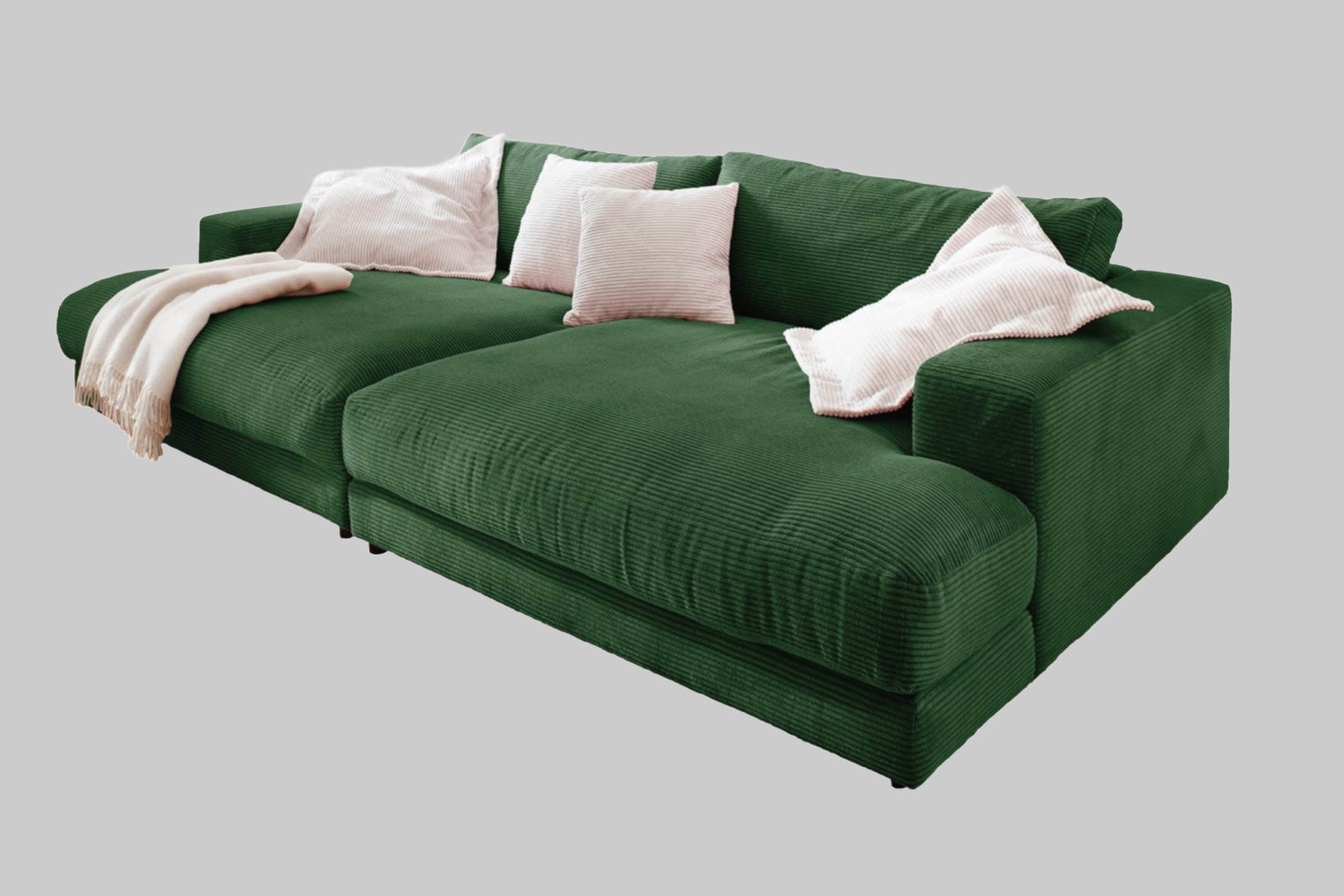 KAWOLA Big-Sofa MADELINE | XXL Komfortsofa in Cord oder Stoff | 220cm Breite | Relaxfunktion | Für 3-4 Personen smaragd Sofas KAWOLA