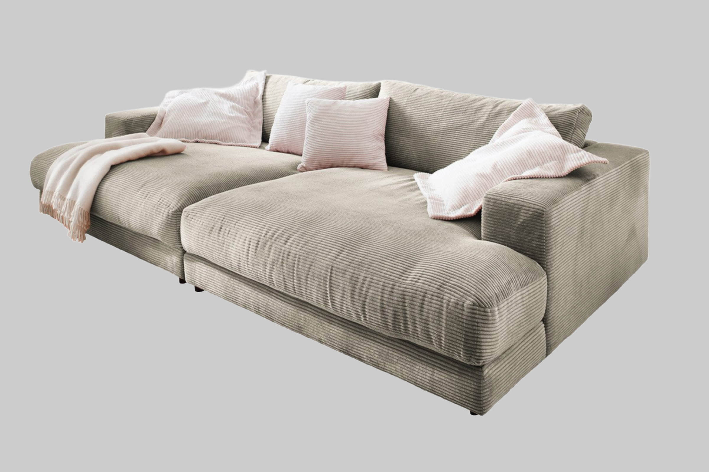 KAWOLA Sofas KAWOLA Big-Sofa MADELINE | XXL Komfortsofa in Cord oder Stoff | 220cm Breite | Relaxfunktion | Für 3-4 Personen steingrau