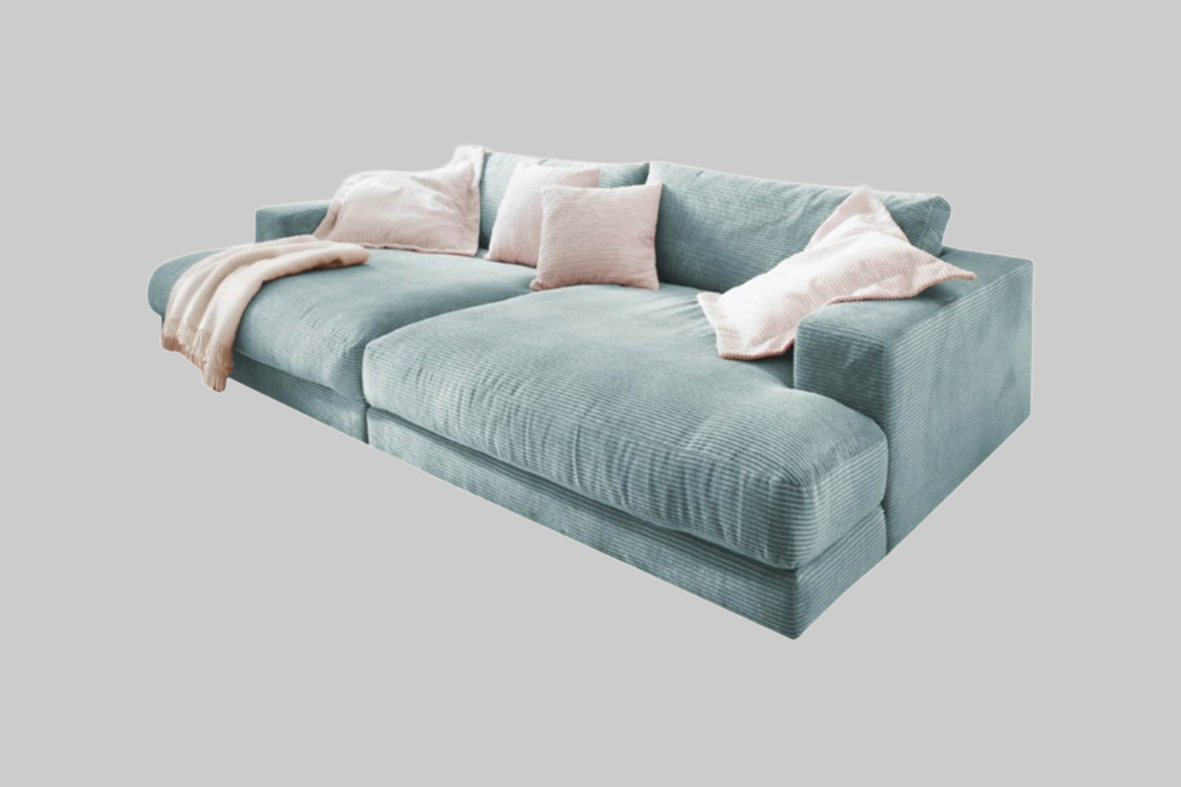 KAWOLA Big-Sofa MADELINE | XXL Komfortsofa in Cord oder Stoff | 220cm Breite | Relaxfunktion | Für 3-4 Personen hellblau KAWOLA Sofas