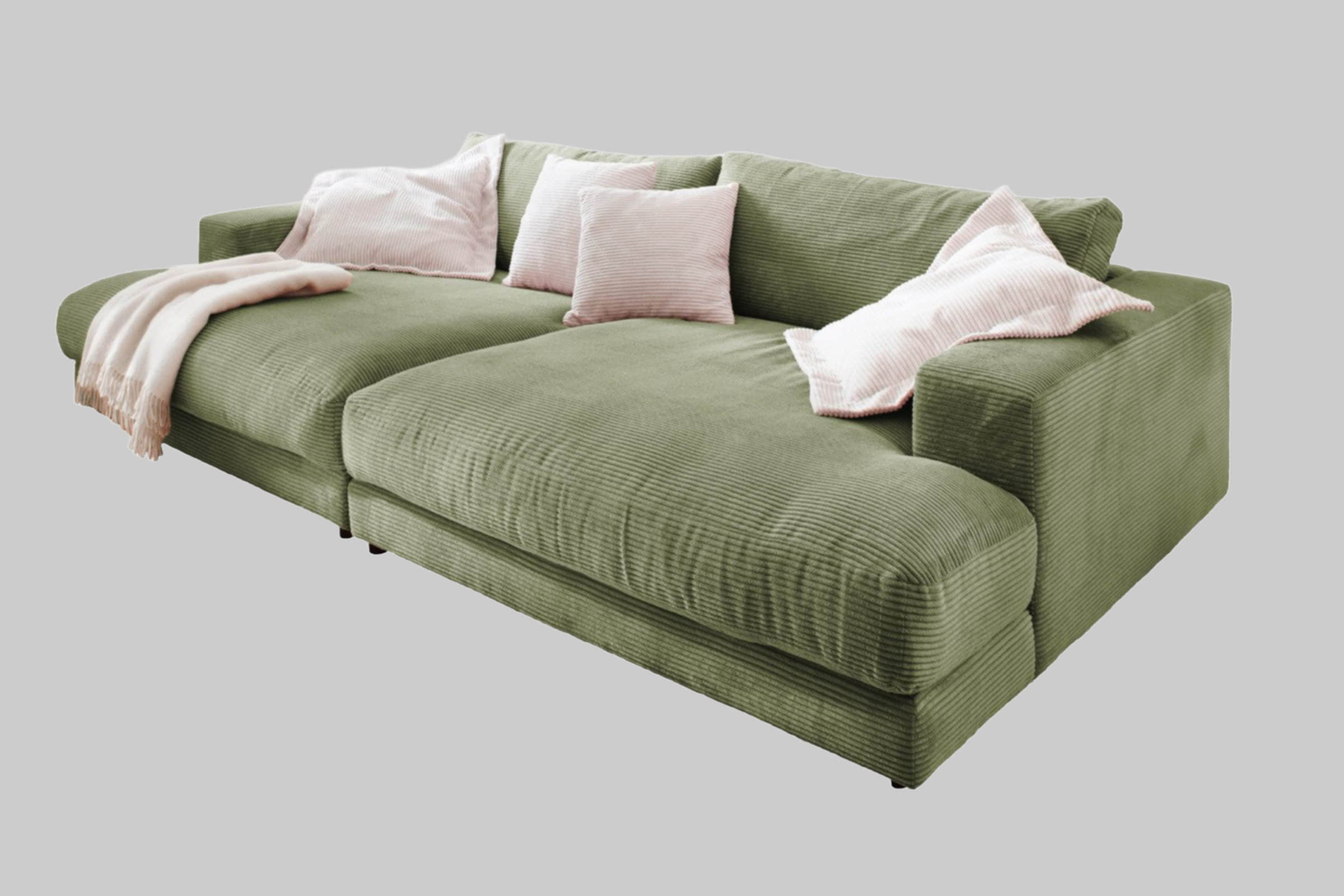 KAWOLA Big-Sofa MADELINE | XXL Komfortsofa in Cord oder Stoff | 220cm Breite | Relaxfunktion | Für 3-4 Personen olivgrün Sofas KAWOLA