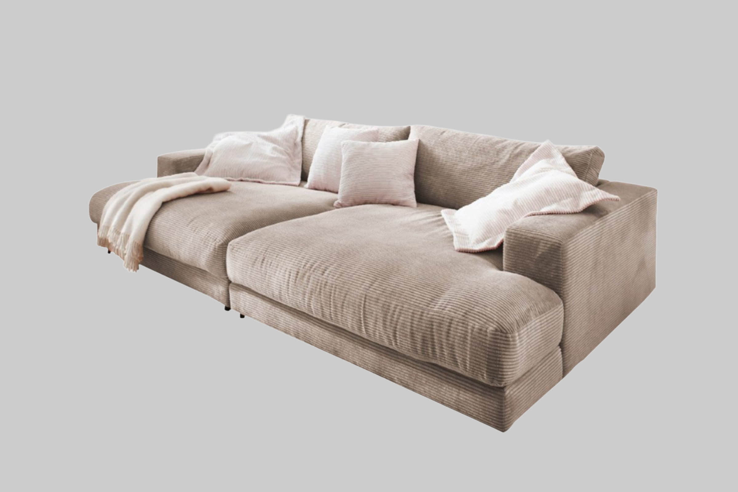 KAWOLA Big-Sofa MADELINE | XXL Komfortsofa in Cord oder Stoff | 220cm Breite | Relaxfunktion | Für 3-4 Personen taupe KAWOLA Sofas