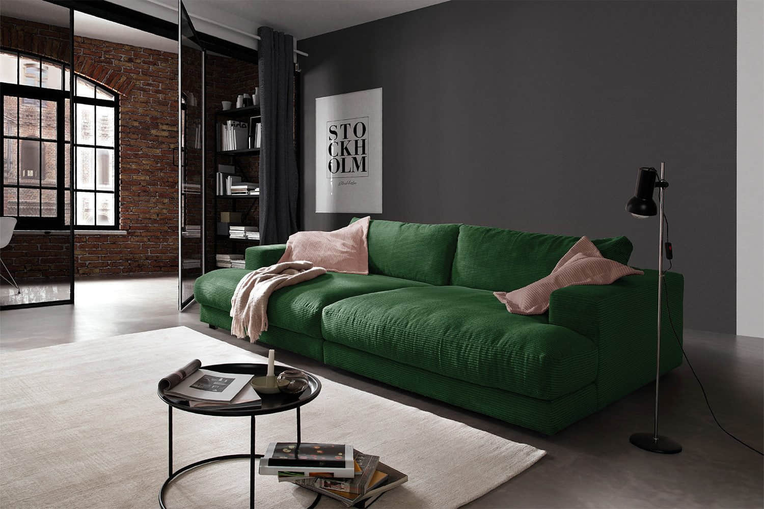KAWOLA Big-Sofa MADELINE | XXL Komfortsofa in Cord oder Stoff | 220cm Breite | Relaxfunktion | Für 3-4 Personen smaragd Sofas KAWOLA