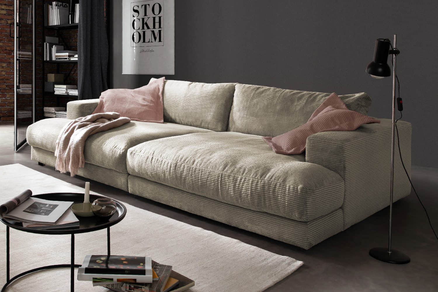 KAWOLA Big-Sofa MADELINE | XXL Komfortsofa in Cord oder Stoff | 220cm Breite | Relaxfunktion | Für 3-4 Personen cremeweiß KAWOLA Sofas