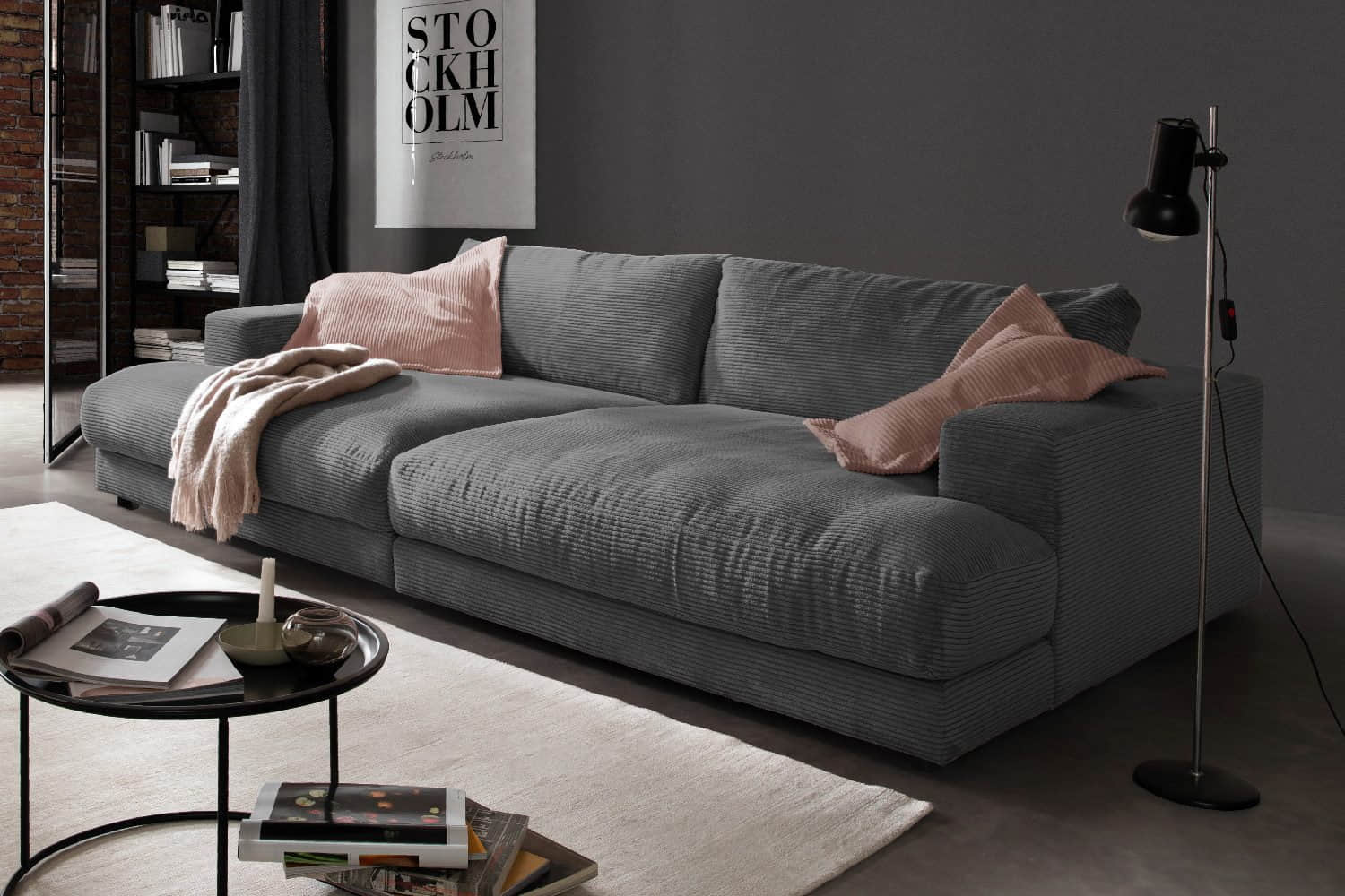 KAWOLA Big-Sofa MADELINE | XXL Komfortsofa in Cord oder Stoff | 220cm Breite | Relaxfunktion | Für 3-4 Personen grau KAWOLA Sofas