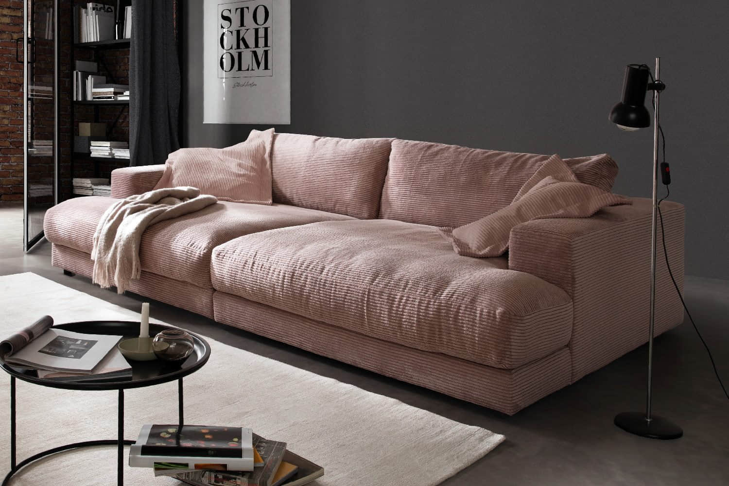 KAWOLA Big-Sofa MADELINE | XXL Komfortsofa in Cord oder Stoff | 220cm Breite | Relaxfunktion | Für 3-4 Personen rosa Sofas KAWOLA