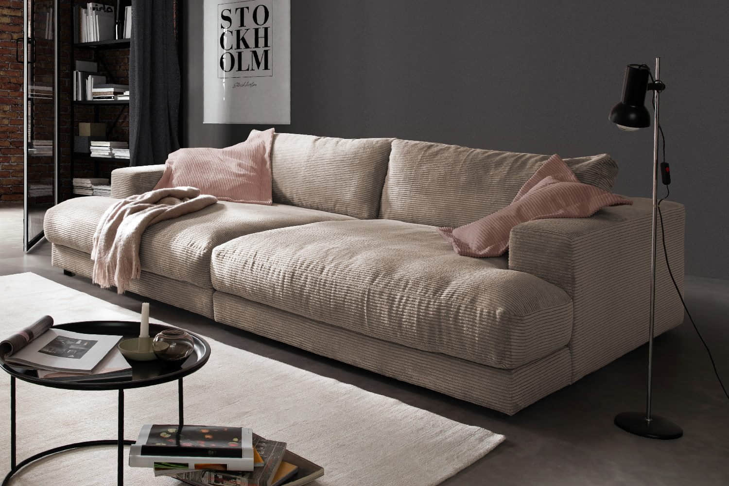 KAWOLA Big-Sofa MADELINE | XXL Komfortsofa in Cord oder Stoff | 220cm Breite | Relaxfunktion | Für 3-4 Personen taupe KAWOLA Sofas