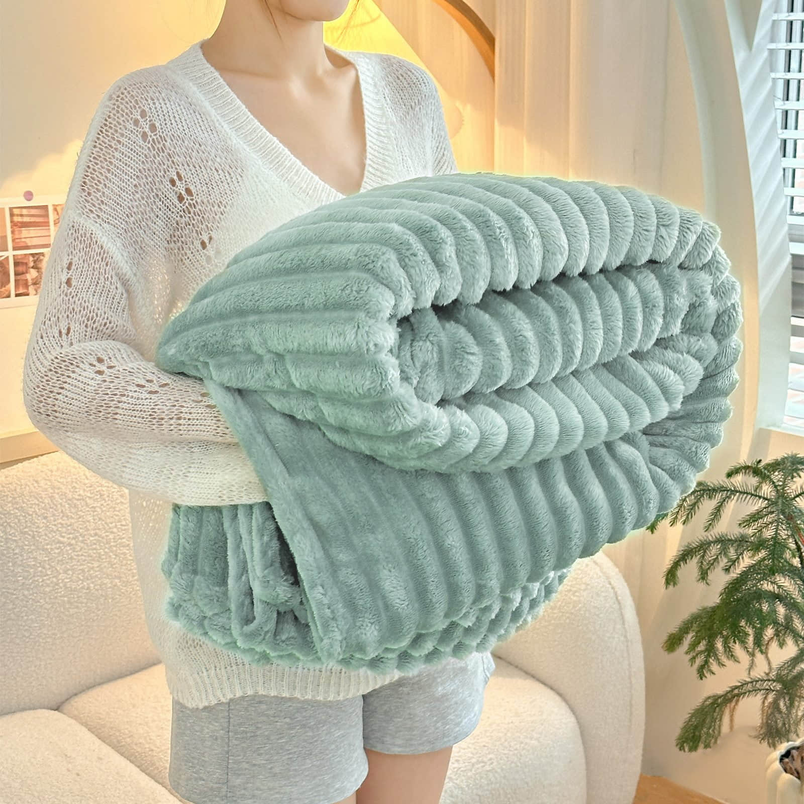 KEAYOO KEAYOO MT08 Fleecedecke 150x200cm - Premium Mikrofaser Sofadecke für Wohnzimmer & Schlafzimmer | Wärmende Kuscheldecke in Matchagrün B Salbeigrün Wohn- & Tagesdecken