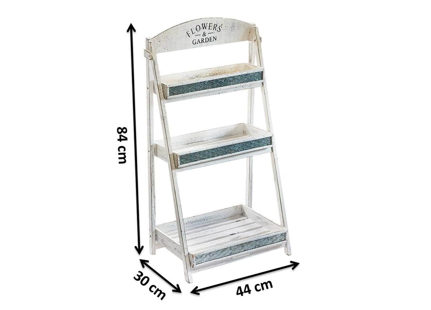 Garten & Balkon Kobolo Kobolo 3-Tier Wooden Plant Stand - Antique White Flower Display Shelf (44x30x84cm) for Indoor/Outdoor Use