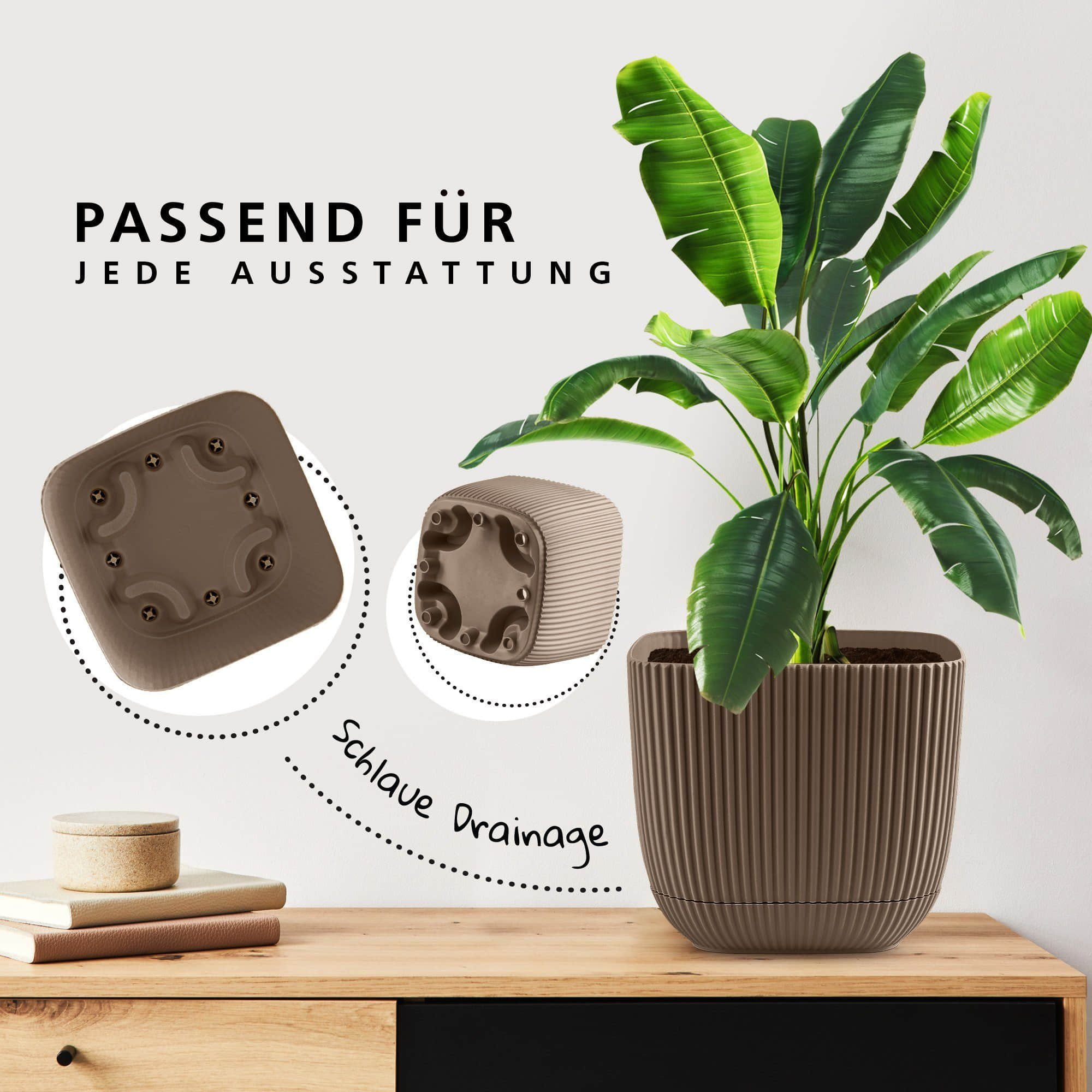 Garten & Balkon Konzept 11 Konzept 11 Premium Blumentopf 2in1 mit Untersetzer | Kunststoff Pflanzkübel (11-19 cm) in 6 Farben | Wetterfest & Bruchsicher Braun