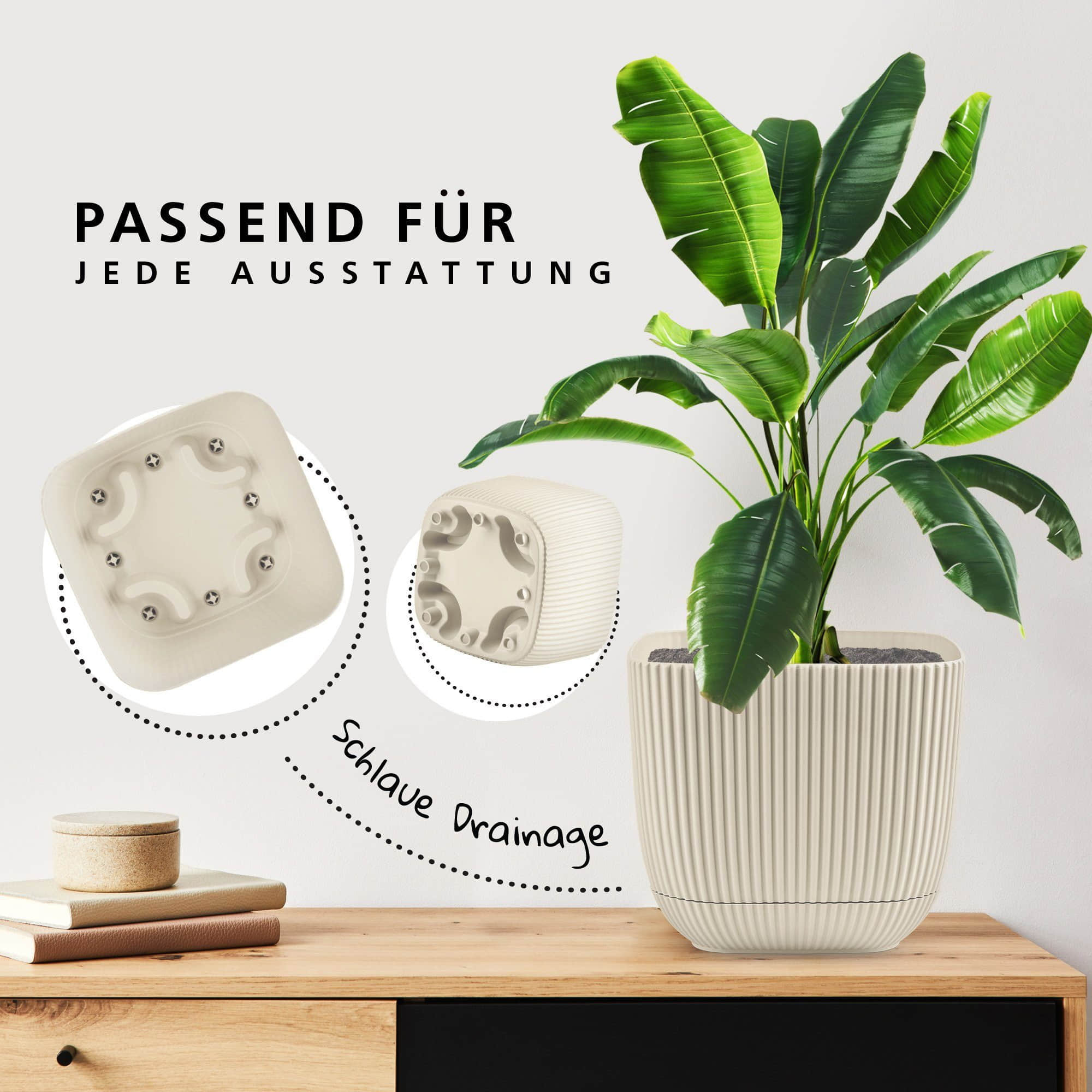 Konzept 11 Konzept 11 Premium Blumentopf 2in1 mit Untersetzer | Kunststoff Pflanzkübel (11-19 cm) in 6 Farben | Wetterfest & Bruchsicher Creme Garten & Balkon