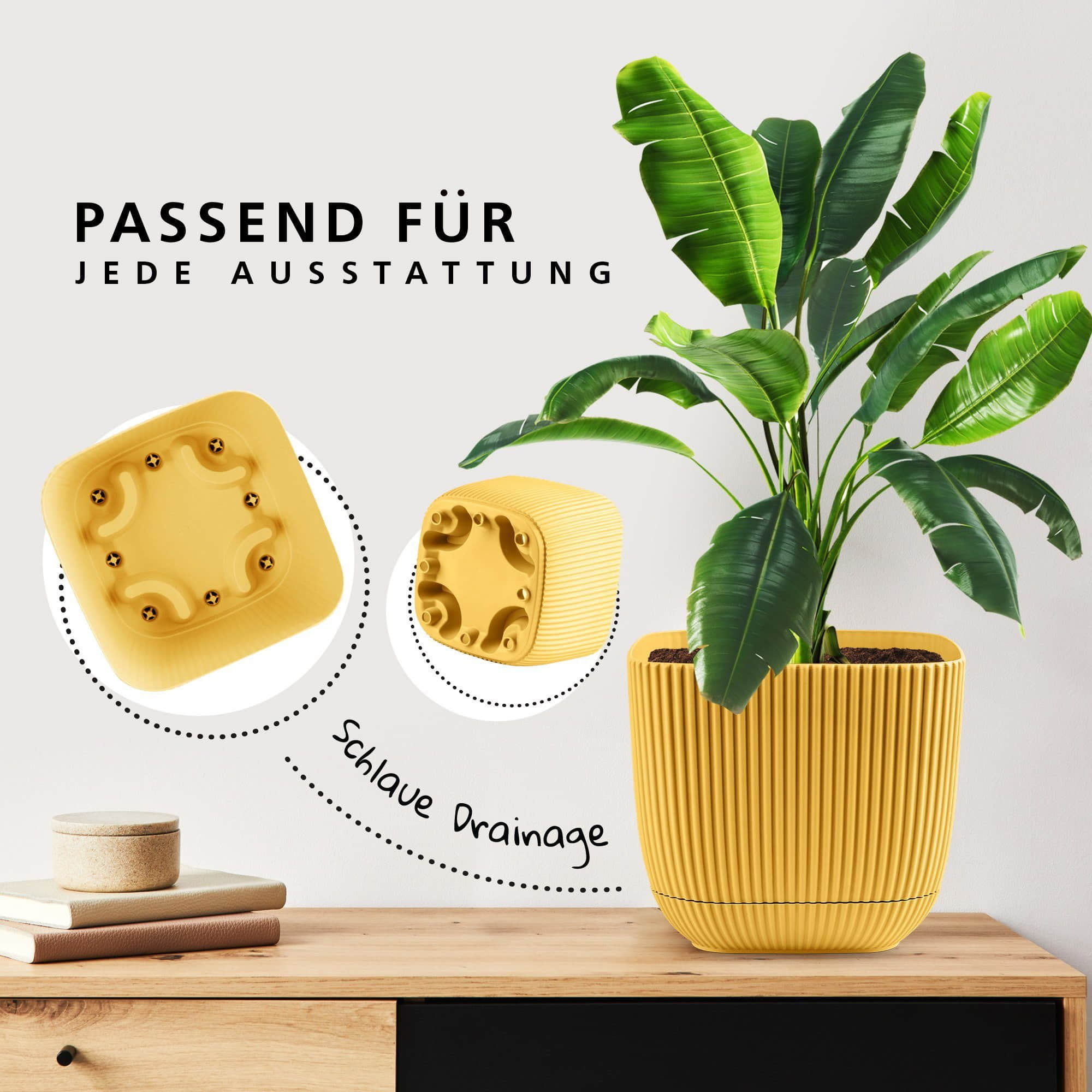 Konzept 11 Garten & Balkon Konzept 11 Premium Blumentopf 2in1 mit Untersetzer | Kunststoff Pflanzkübel (11-19 cm) in 6 Farben | Wetterfest & Bruchsicher Gelb