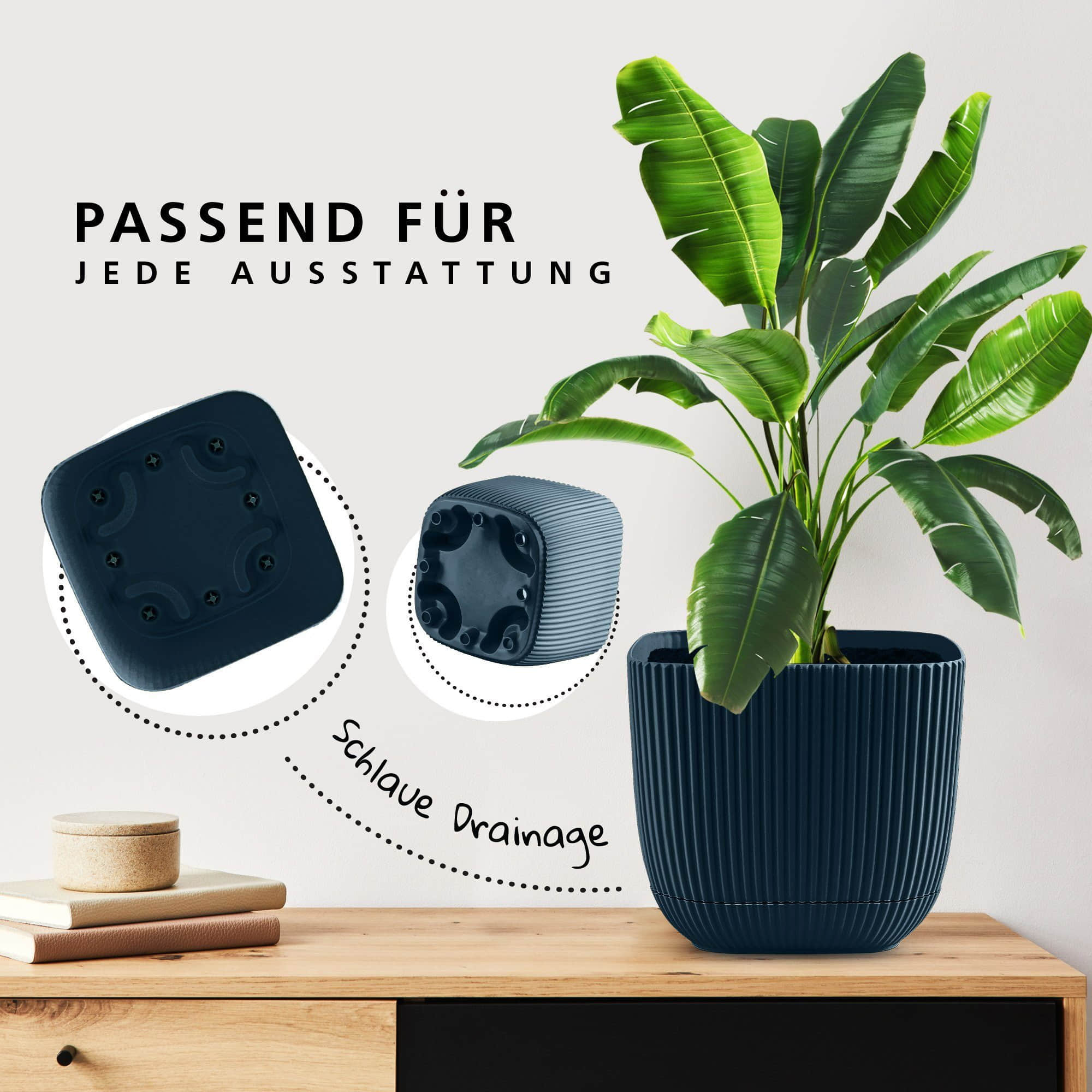 Garten & Balkon Konzept 11 Konzept 11 Premium Blumentopf 2in1 mit Untersetzer | Kunststoff Pflanzkübel (11-19 cm) in 6 Farben | Wetterfest & Bruchsicher Blau