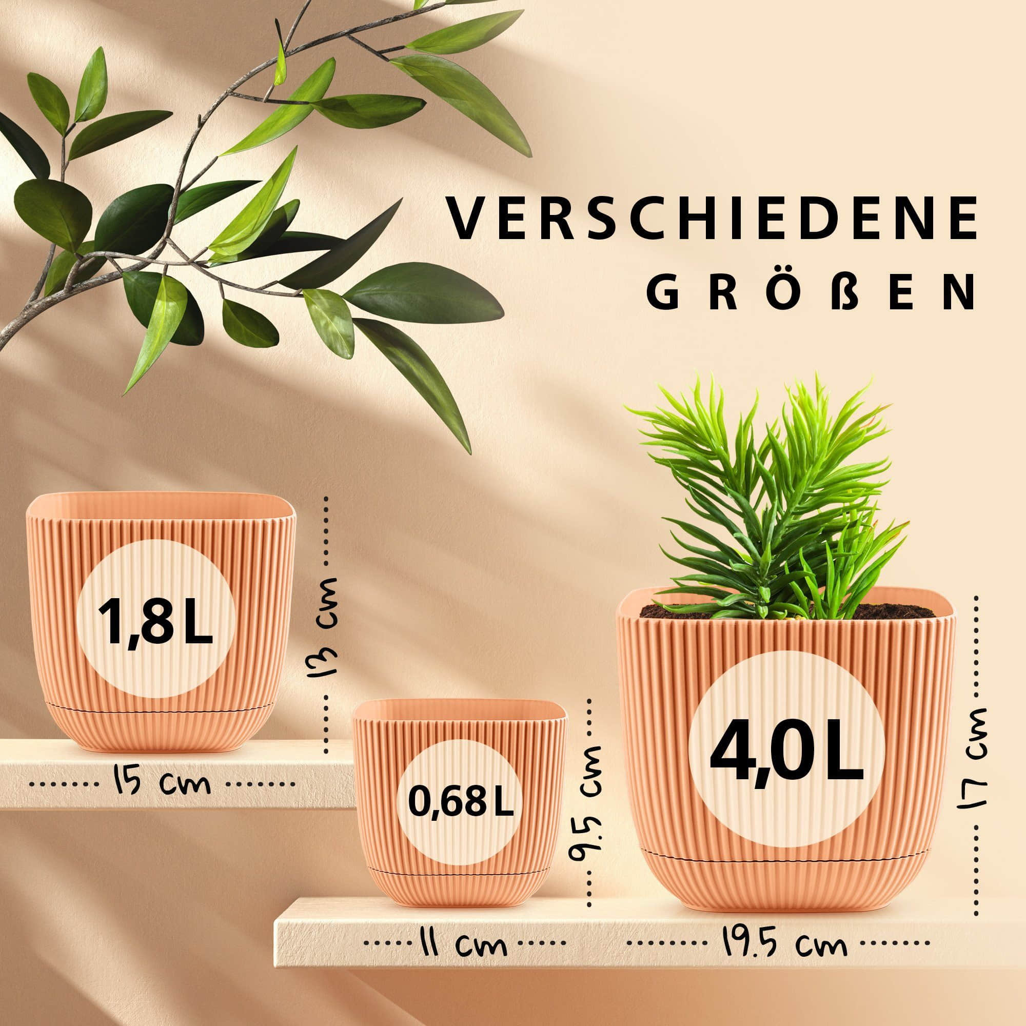 Konzept 11 Konzept 11 Premium Blumentopf 2in1 mit Untersetzer | Kunststoff Pflanzkübel (11-19 cm) in 6 Farben | Wetterfest & Bruchsicher Rosa Garten & Balkon
