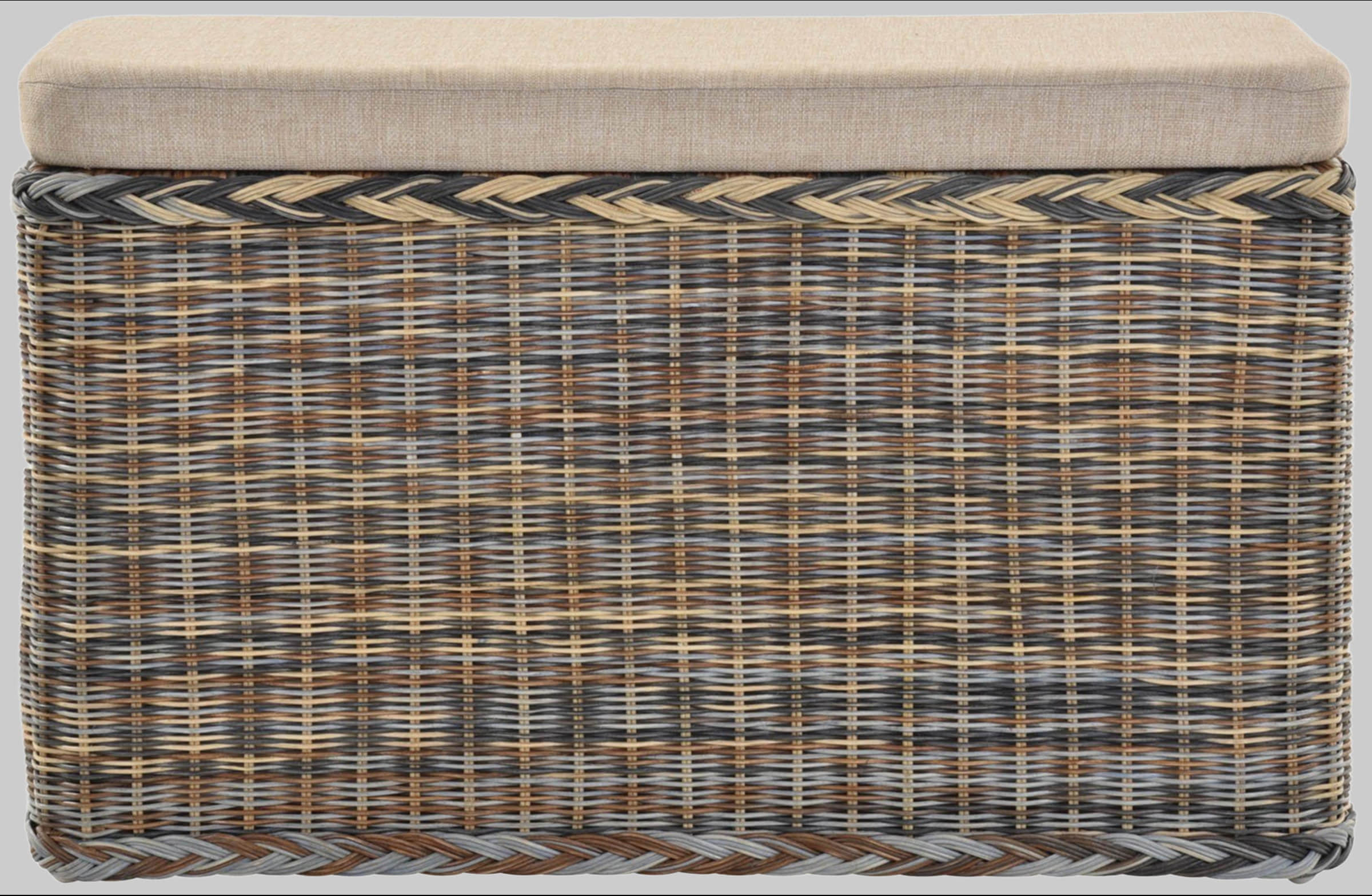 Krines Home Premium Rattan Laundry Hamper – Rectangular Storage Box with Cushioned Seat (80×40×50cm) | Multifunctional Ottoman & Wäschetruhe Mehrfarbig Bad & Sanitär Krines Home