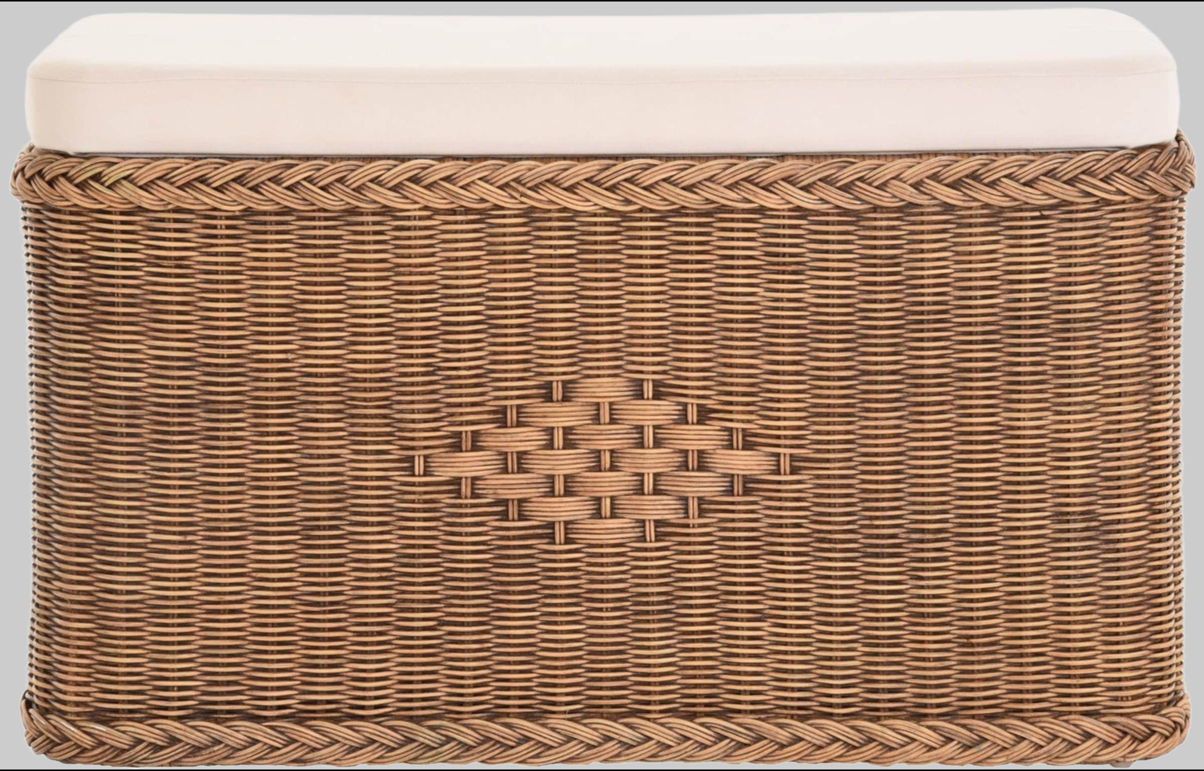 Krines Home Premium Rattan Laundry Hamper – Rectangular Storage Box with Cushioned Seat (80×40×50cm) | Multifunctional Ottoman & Wäschetruhe Vintage Br Bad & Sanitär Krines Home