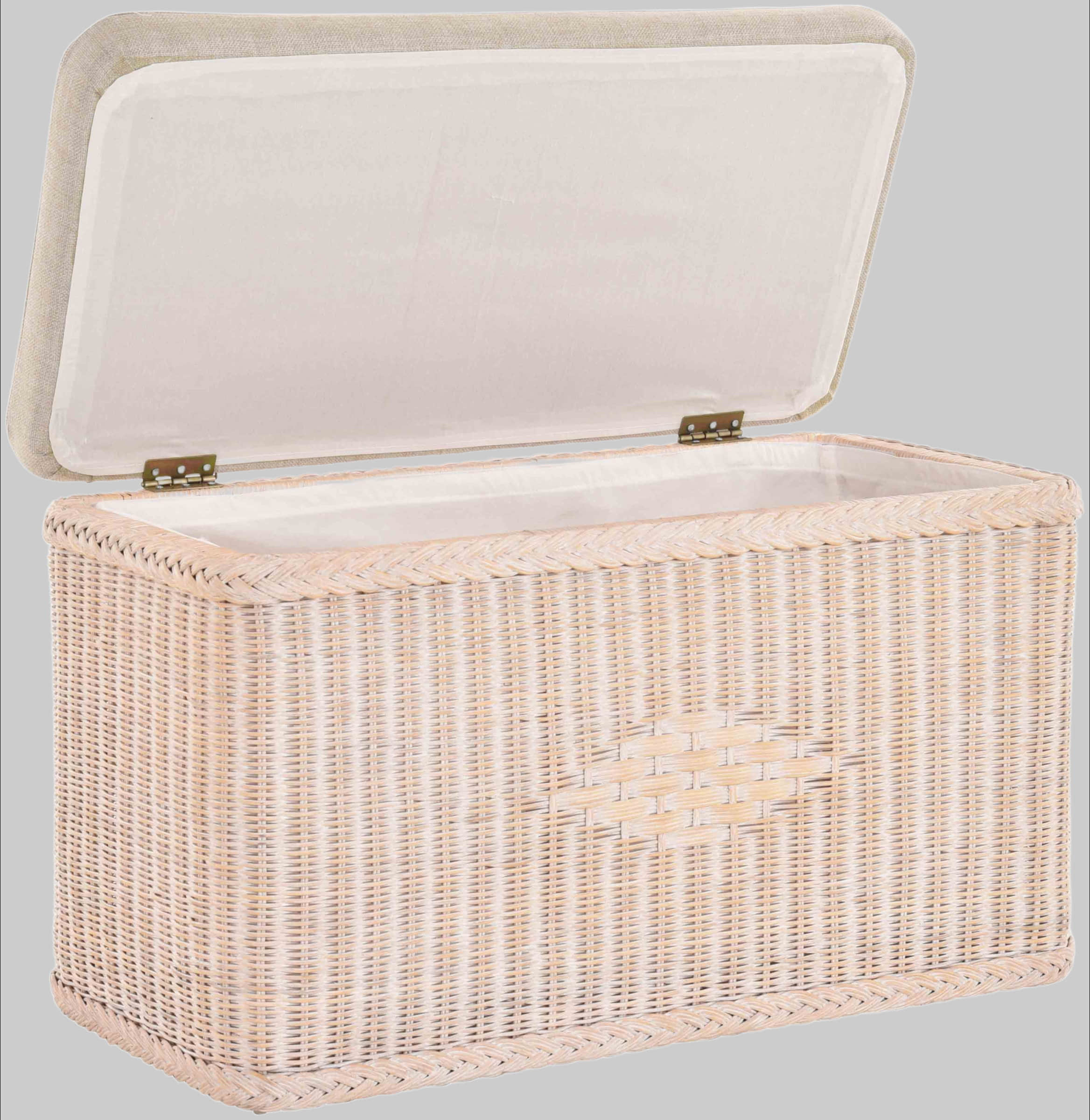 Krines Home Premium Rattan Laundry Hamper – Rectangular Storage Box with Cushioned Seat (80×40×50cm) | Multifunctional Ottoman & Wäschetruhe Vintage Weis Krines Home Bad & Sanitär