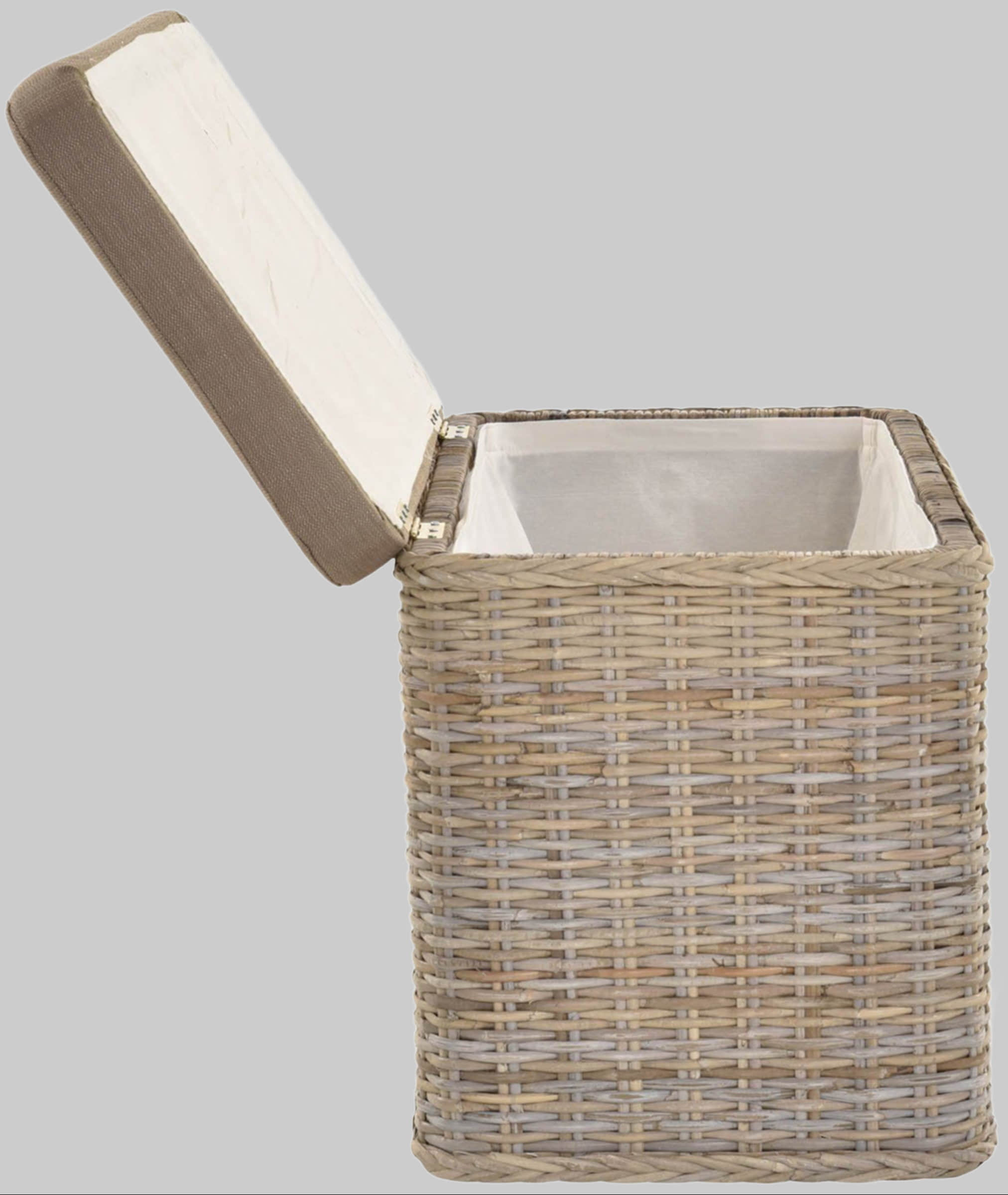 Krines Home Krines Home Premium Rattan Laundry Hamper – Rectangular Storage Box with Cushioned Seat (80×40×50cm) | Multifunctional Ottoman & Wäschetruhe GrauNatur Bad & Sanitär