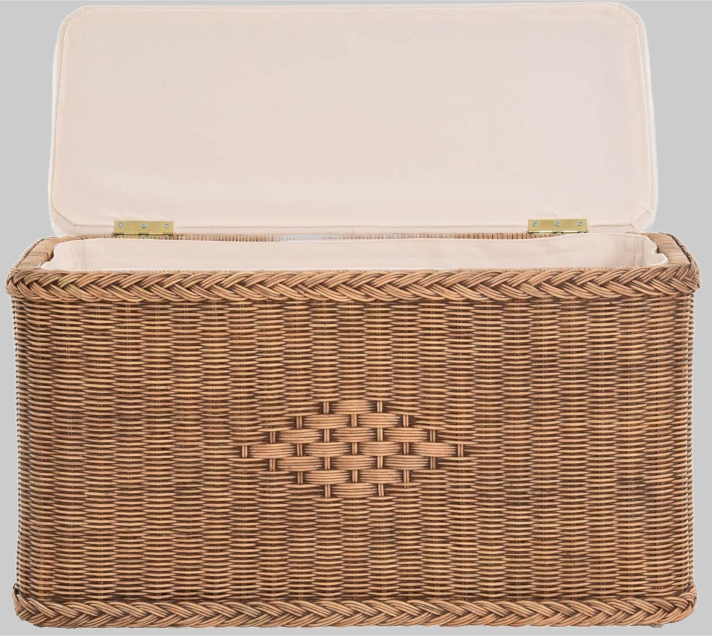Krines Home Premium Rattan Laundry Hamper – Rectangular Storage Box with Cushioned Seat (80×40×50cm) | Multifunctional Ottoman & Wäschetruhe Vintage Br Bad & Sanitär Krines Home