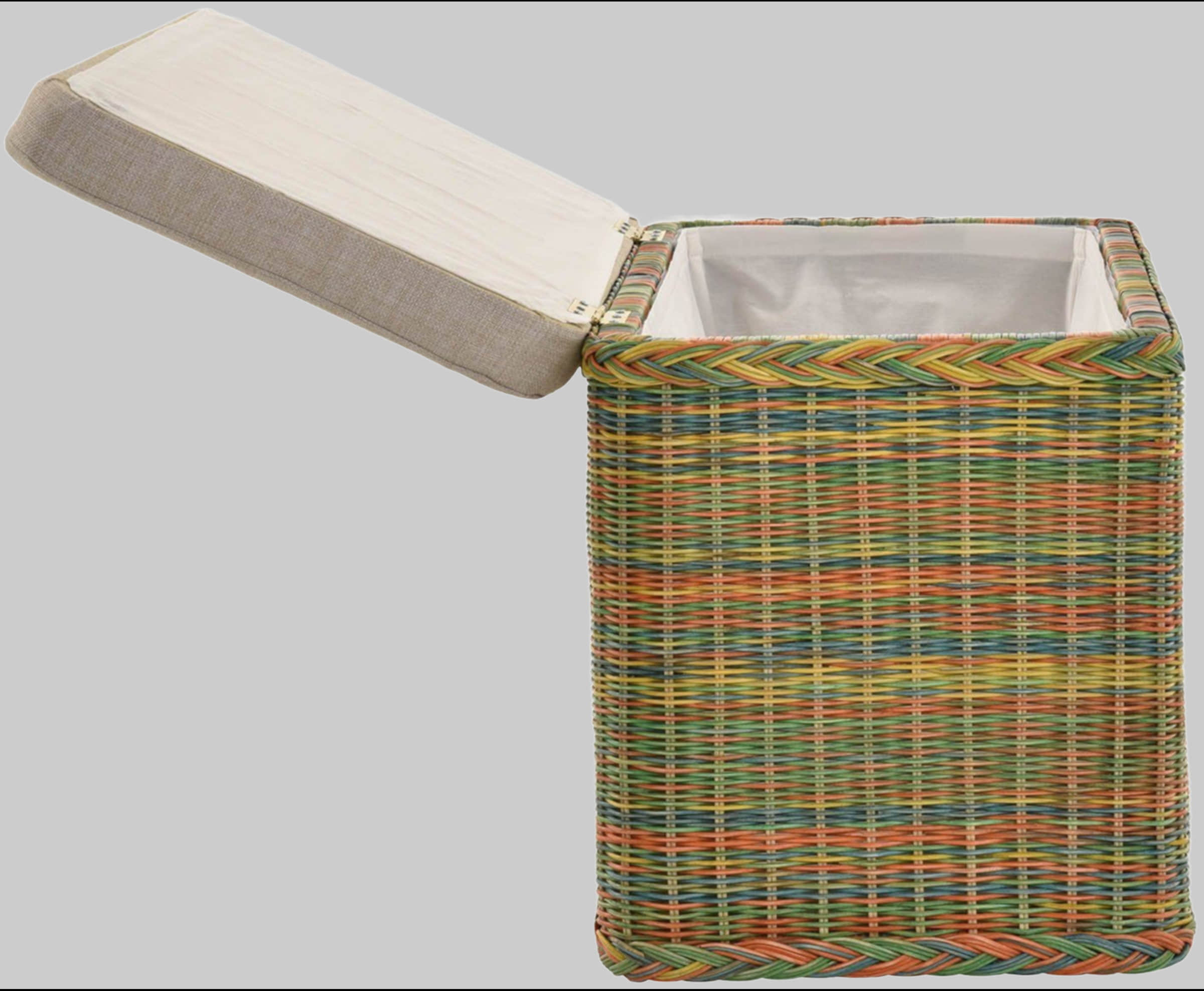 Krines Home Premium Rattan Laundry Hamper – Rectangular Storage Box with Cushioned Seat (80×40×50cm) | Multifunctional Ottoman & Wäschetruhe Bunt Krines Home Bad & Sanitär