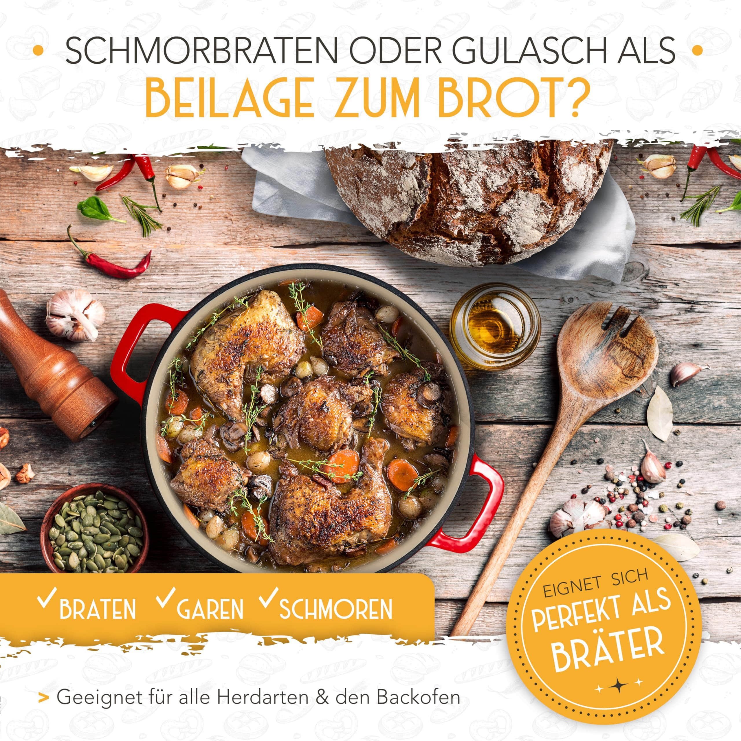 Krustenzauber Professional Enameled Cast Iron Bread Baker Set - 26cm Pot with Rattan Proofing Basket for Perfect Homemade Sourdough & Artisan Loaves Rot Krustenzauber Koch- & Backzubehör