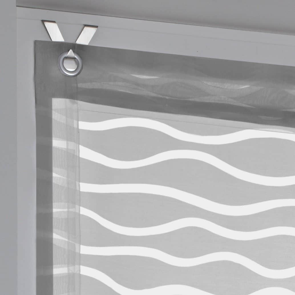 Kutti Raffrollo 'Enya' - White Semi-Transparent Burnout Wave Pattern Roller Blind with Hook Hanging System (No Drill Needed) grau Kutti Gardinen