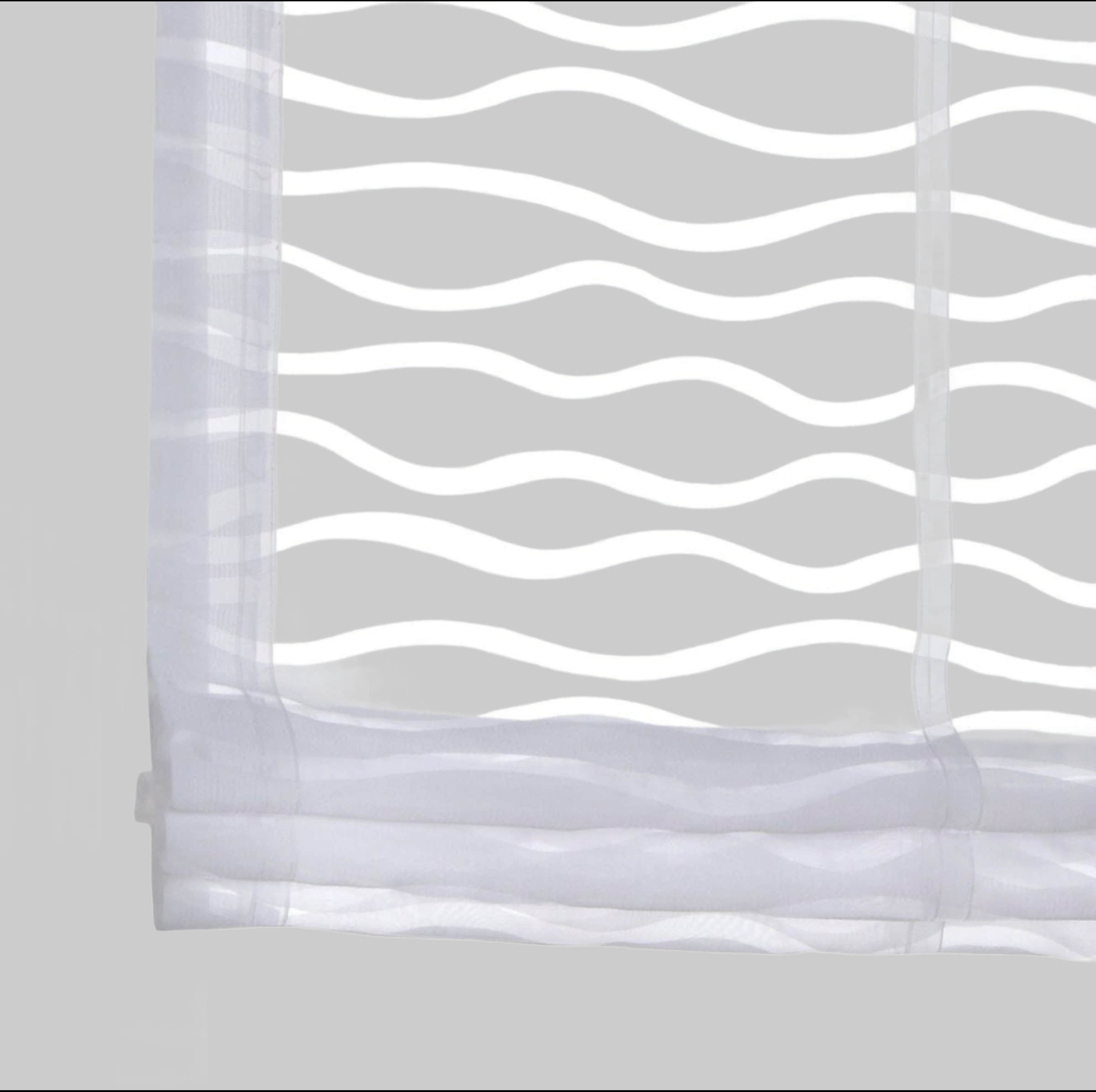 Kutti Kutti Raffrollo 'Enya' - White Semi-Transparent Burnout Wave Pattern Roller Blind with Hook Hanging System (No Drill Needed) weiß Gardinen