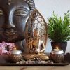 Dekoration LB H\u0026F Lilienburg LB H&F Lilienburg Buddha Statue Gold Teelichthalter Set - Zen Dekotablett mit Kerzenständer, Windlicht & Deko-Teller für Wellness, Yoga (Braun/Gold)