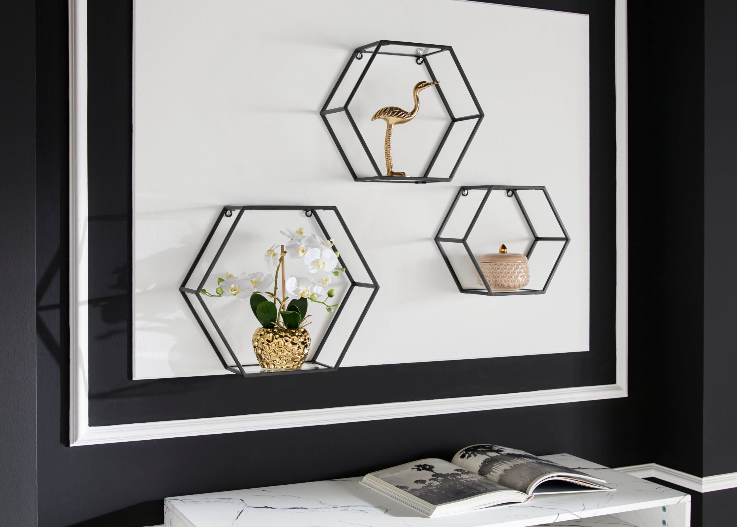 Leonique Deko-Wandregal »Lenia« 3-tlg. - Modernes Metallregal mit Glasböden (50,5x88 cm) - Schwarz - Stabile Wandregale für Bücher & Deko schwarz Regale Leonique